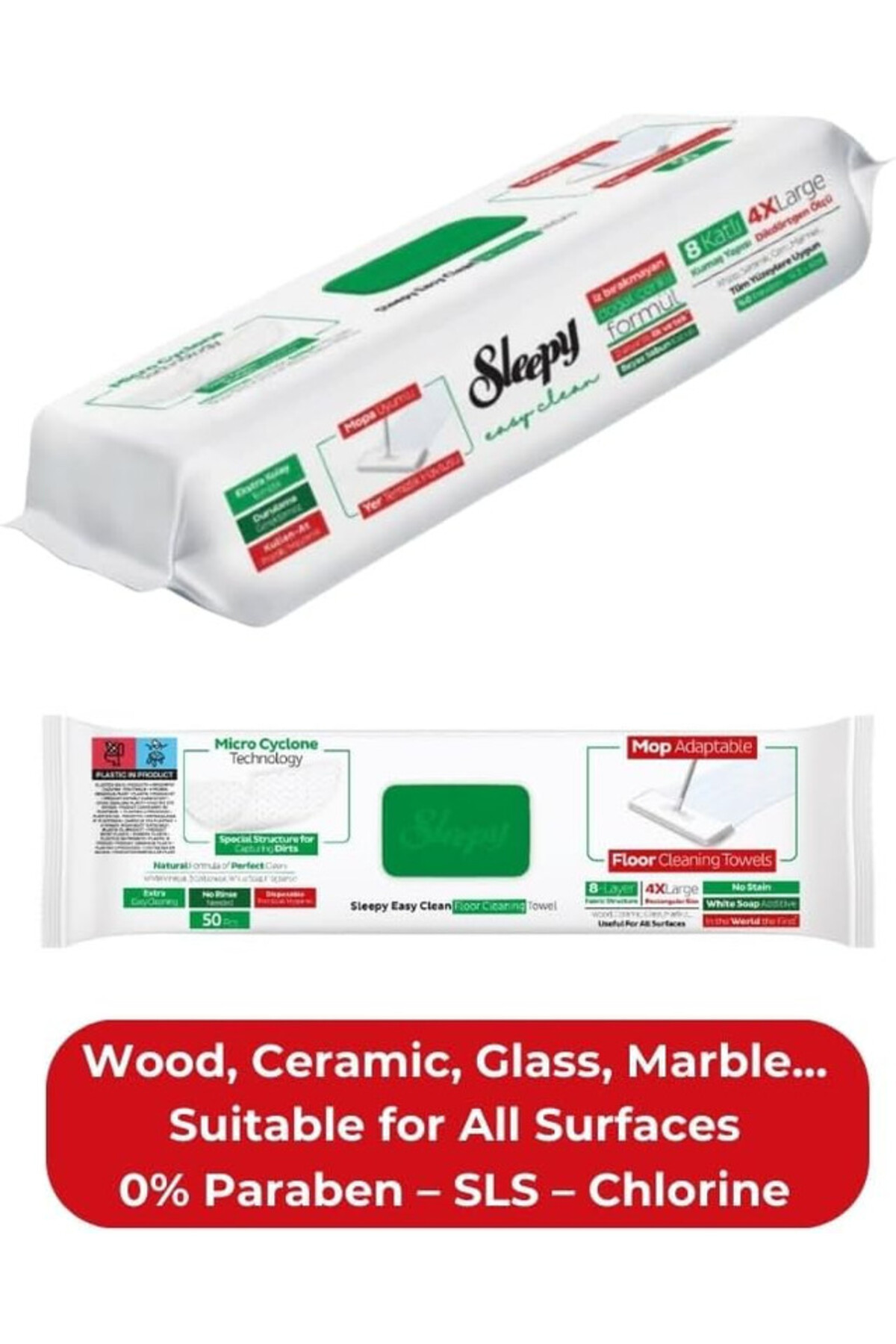 Sleepy Easy Clean Mop Uyumlu Mendiller|Beyaz Sabun Katkı Maddesi|Tüm Zemin Tipleri|50 Yaprak fotoğrafı 5 (önizleme)