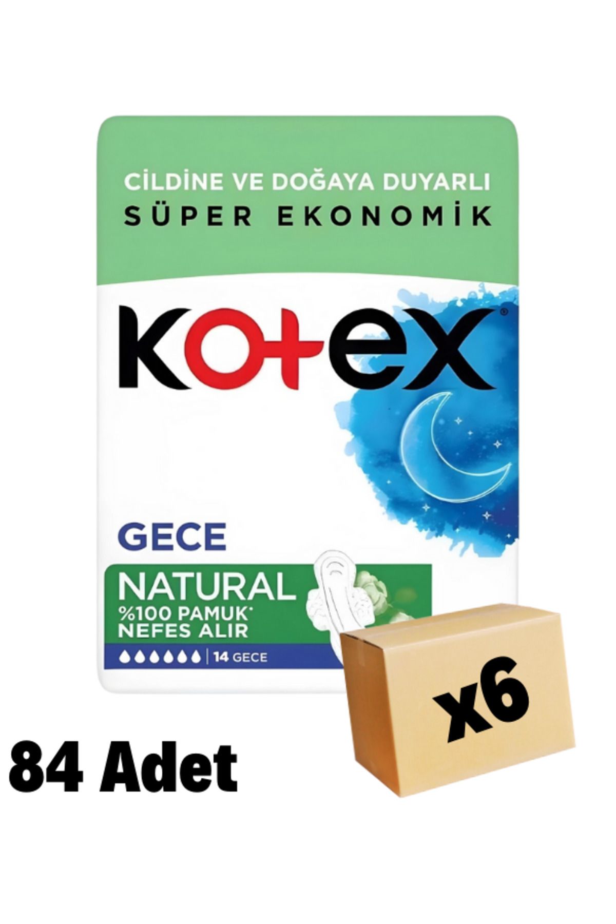 Kotex Natural Gece Hijyenik Ped 14'lü 6 Adet