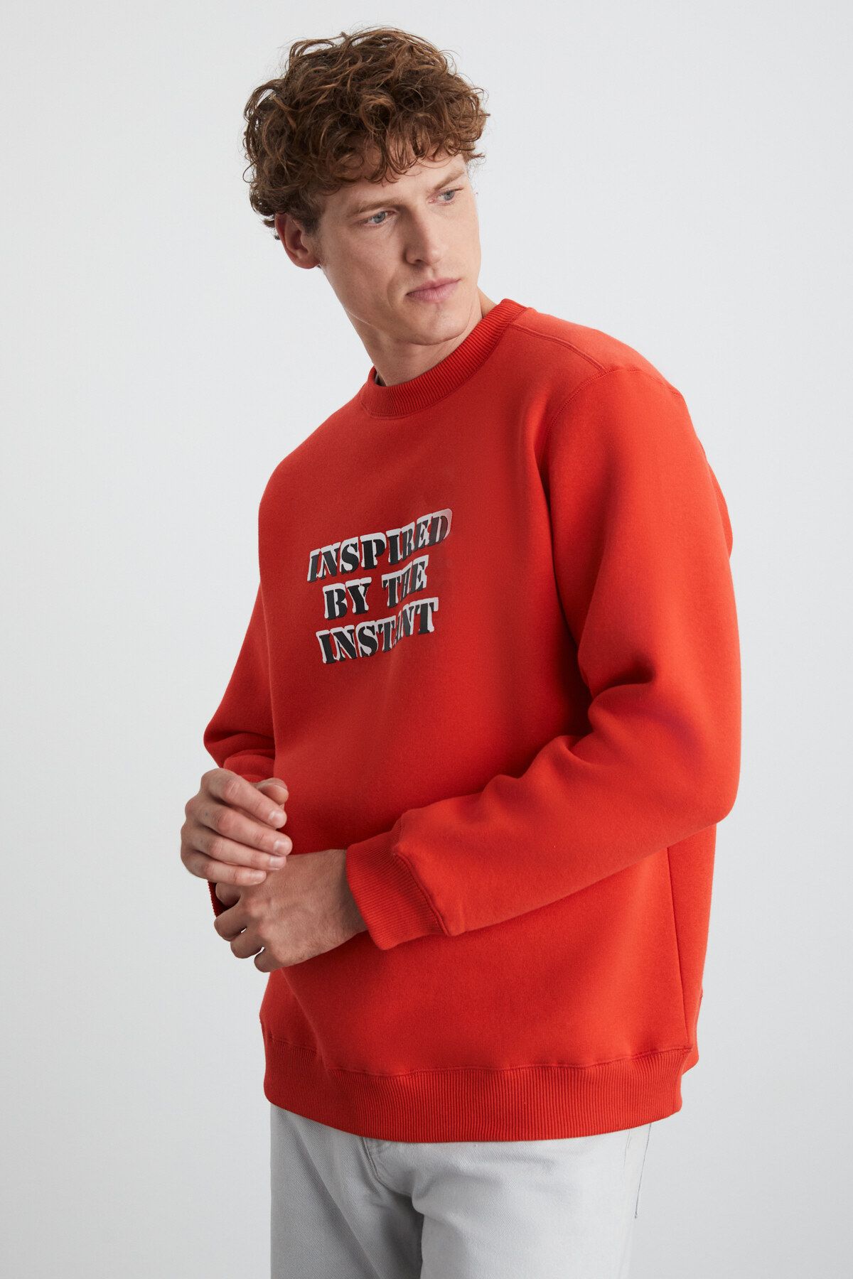 GRIMELANGE-Wendel Men's Cotton Round Neck Red Sweatshirt 3