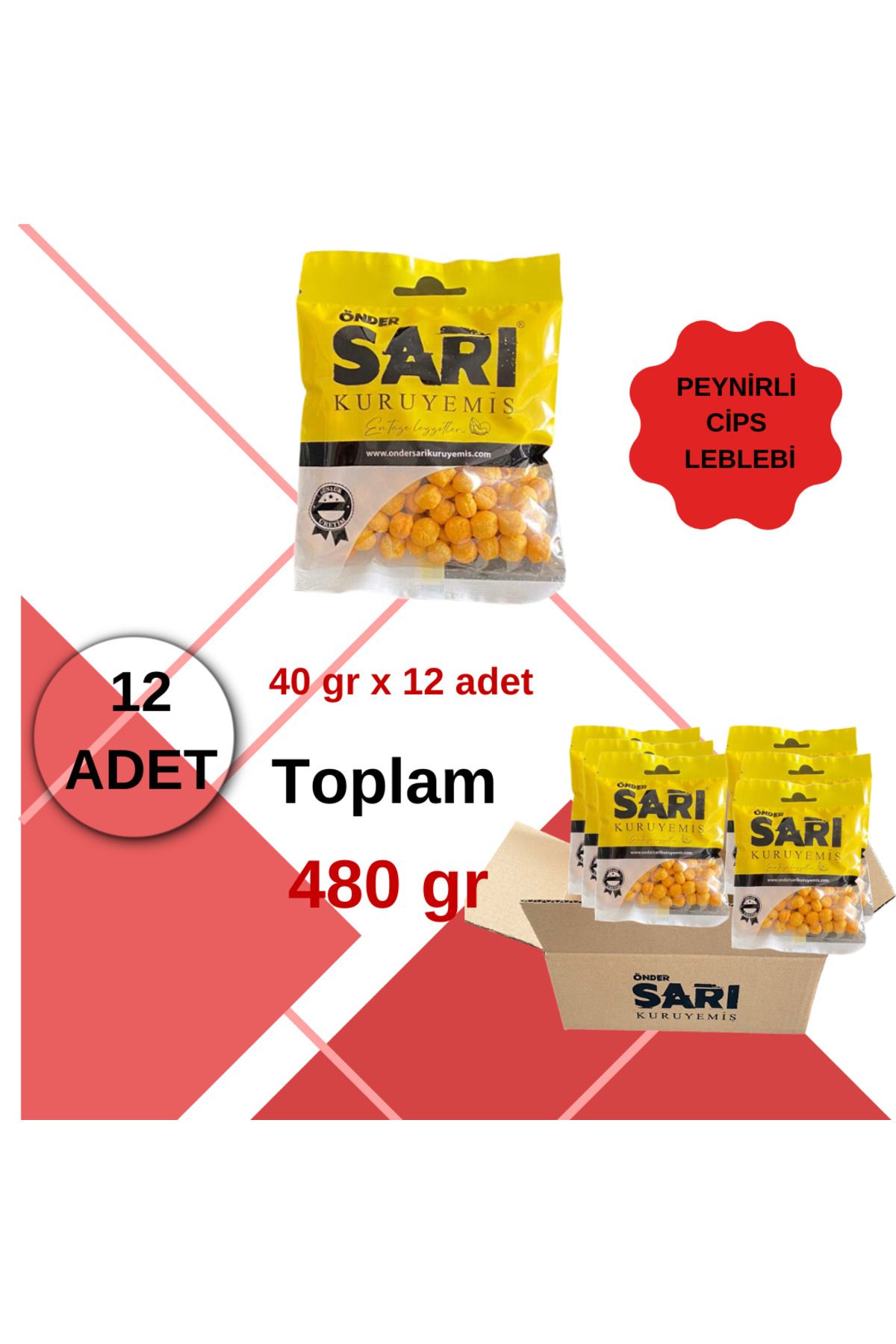 Önder Sarı Kuruyemiş Peynirli Cips Leblebi Aç Bitir Paket 40gr X 12 Adet