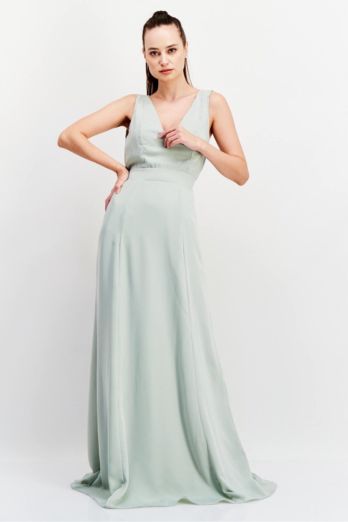 Maya Deluxe-Women Tall Solid Bridesmaid Dress, Sage Green 1