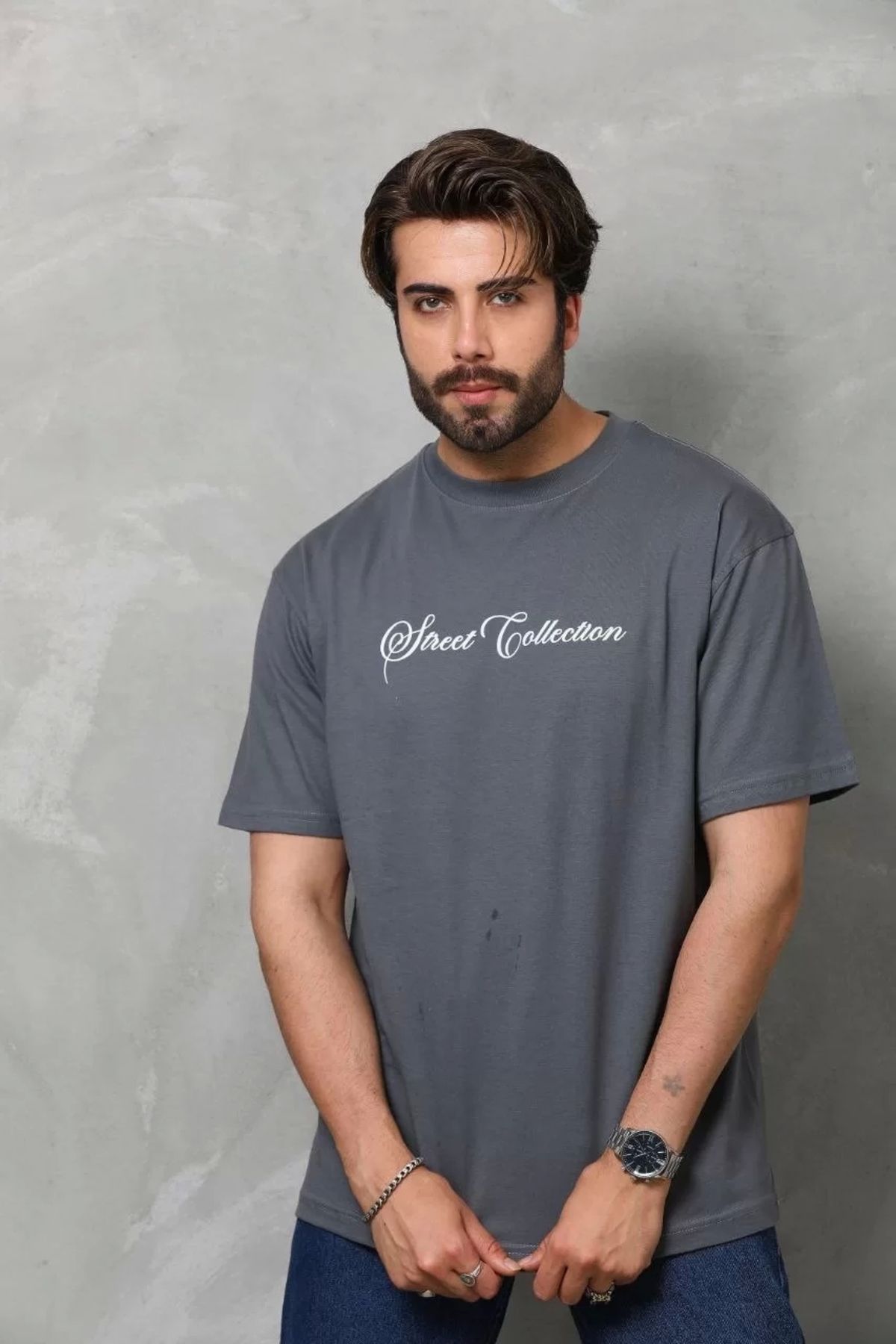 YALÇIN-Smoked Unisex Oversize Crew Neck Printed T-shirt 4