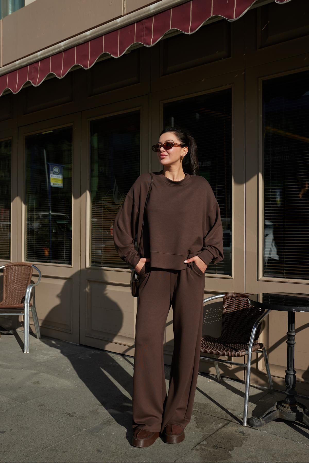 Askı Nişantaşı-Coffee Oversize Long Sleeve Sweat Pants Set 2