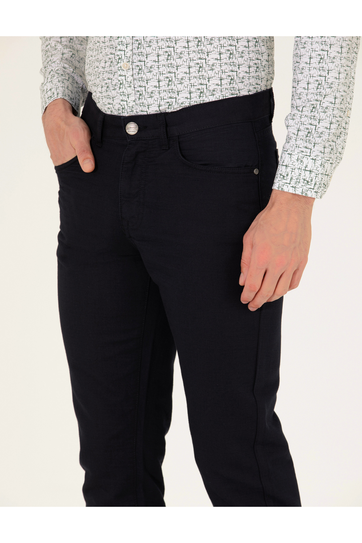 Pierre Cardin Siyah Slim Fit Keten Karışımlı Kanvas Pantolon 50268095-VR046 görsel 5