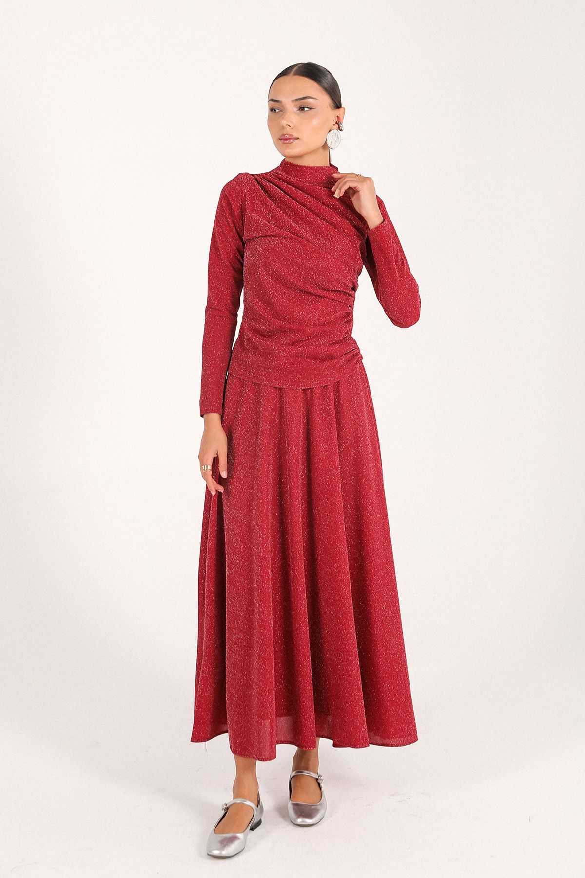 Melike Tatar-Red Glitter Skirt Suit 6-3085 1