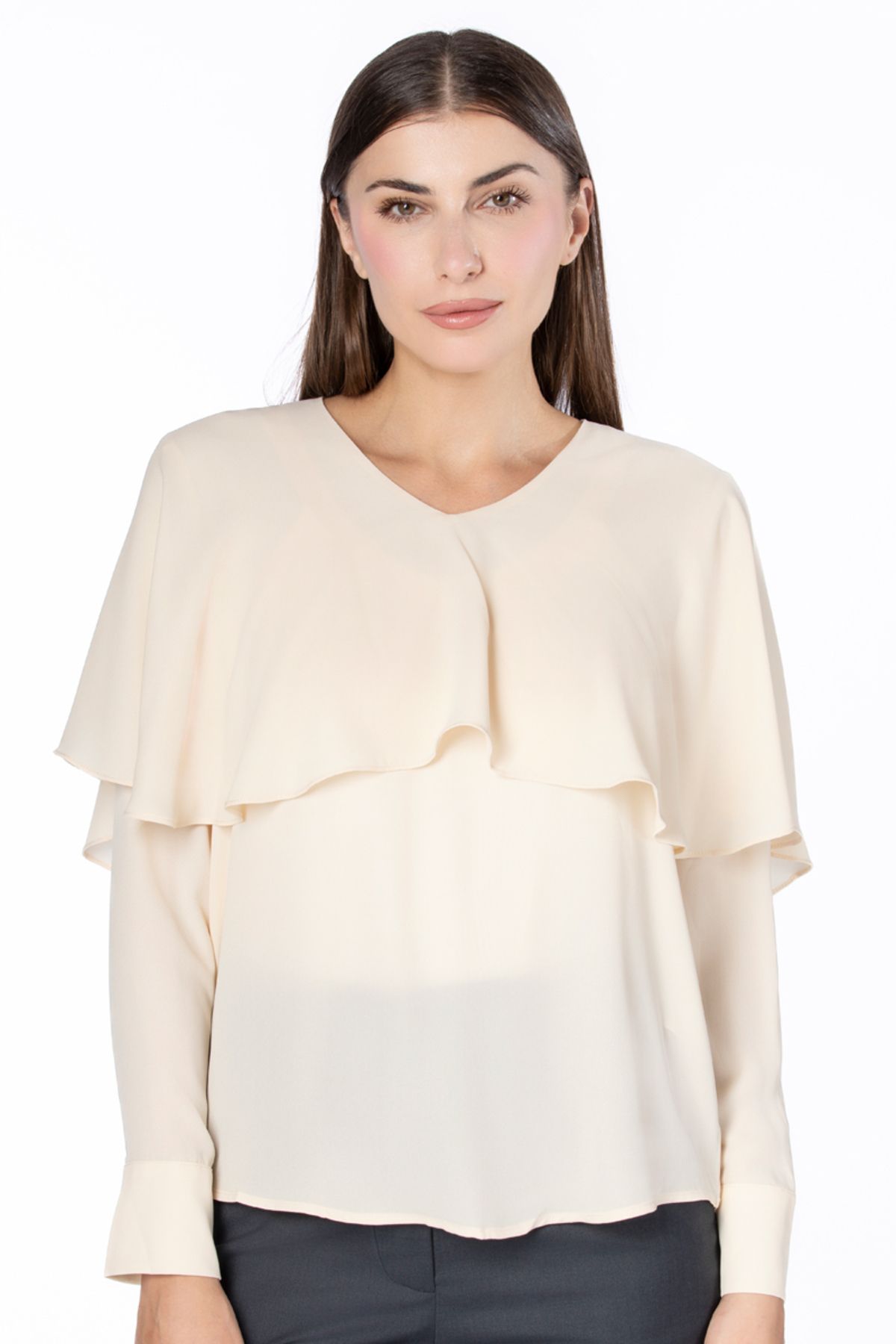 RİNA-Skm/ Back To Work Fashion Blouse Beige 1