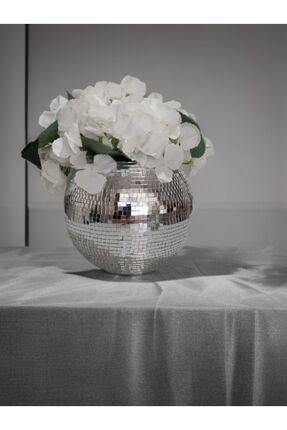 Home Işıltı Home Desing Aynalı yuvarlak  cam vazo gri