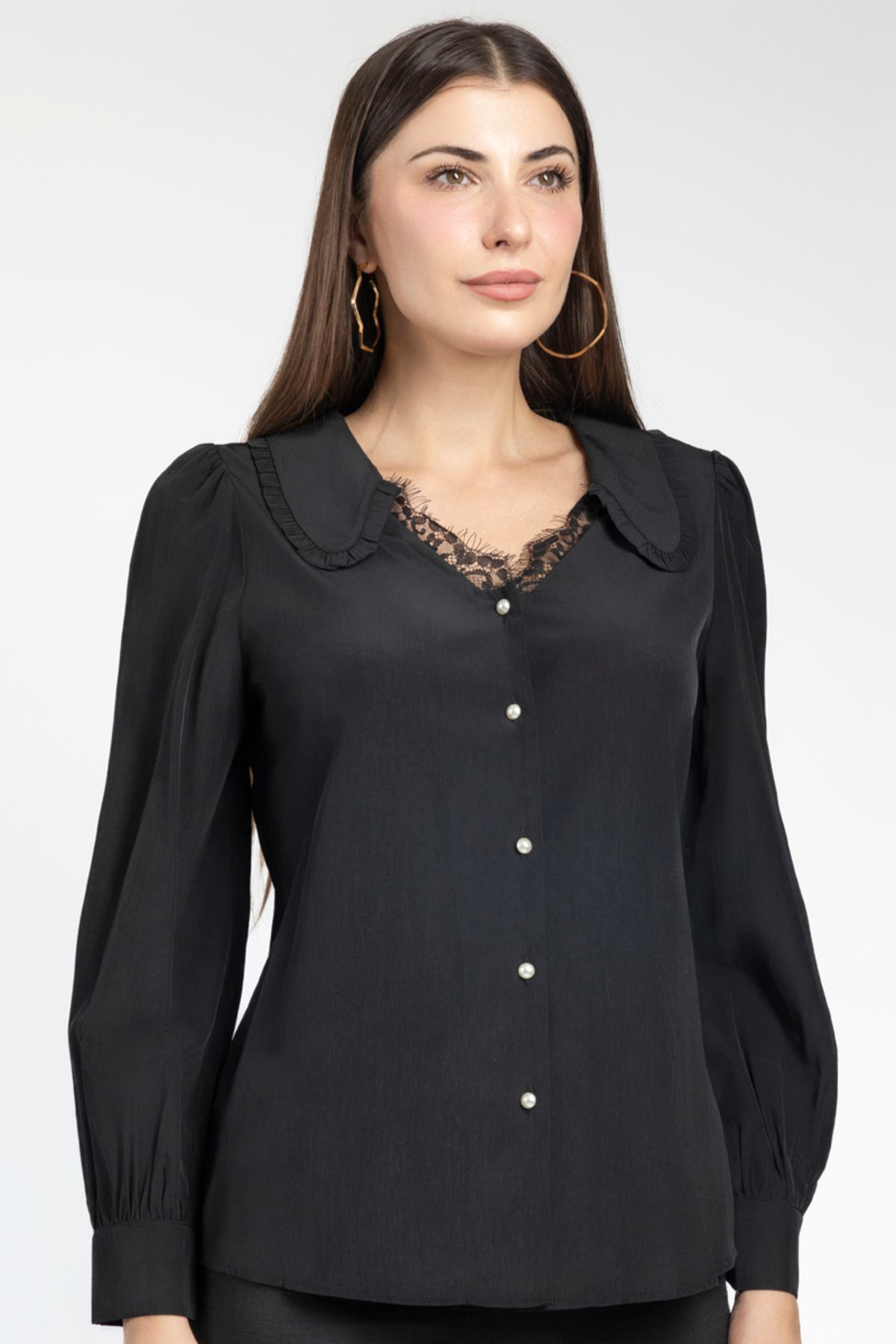 RİNA-Abstract Neutrals Shirt Black 2