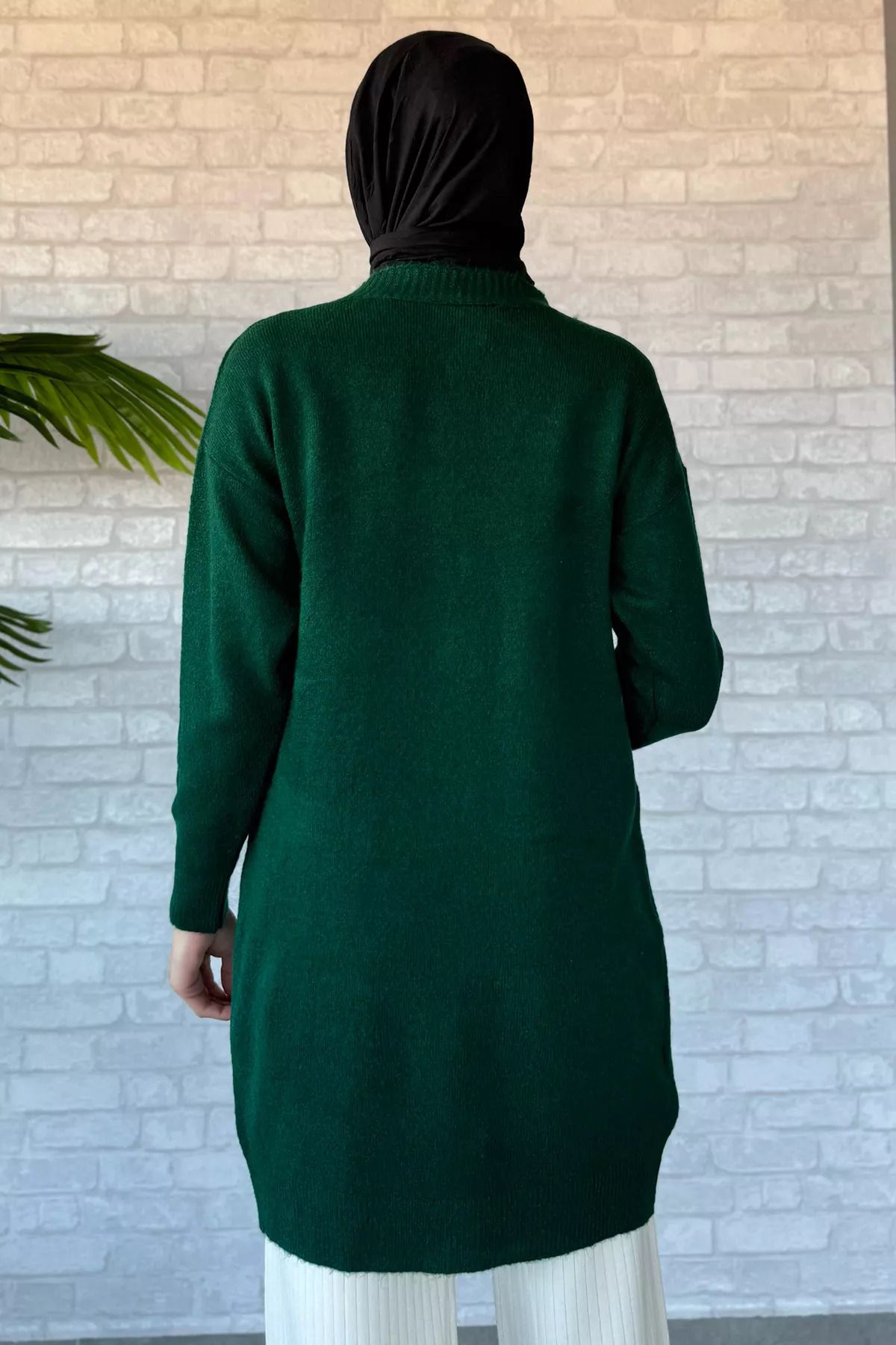 julude-Verde smarald pentru femei Hijab Buzunar Tricotaj Cardigan 8