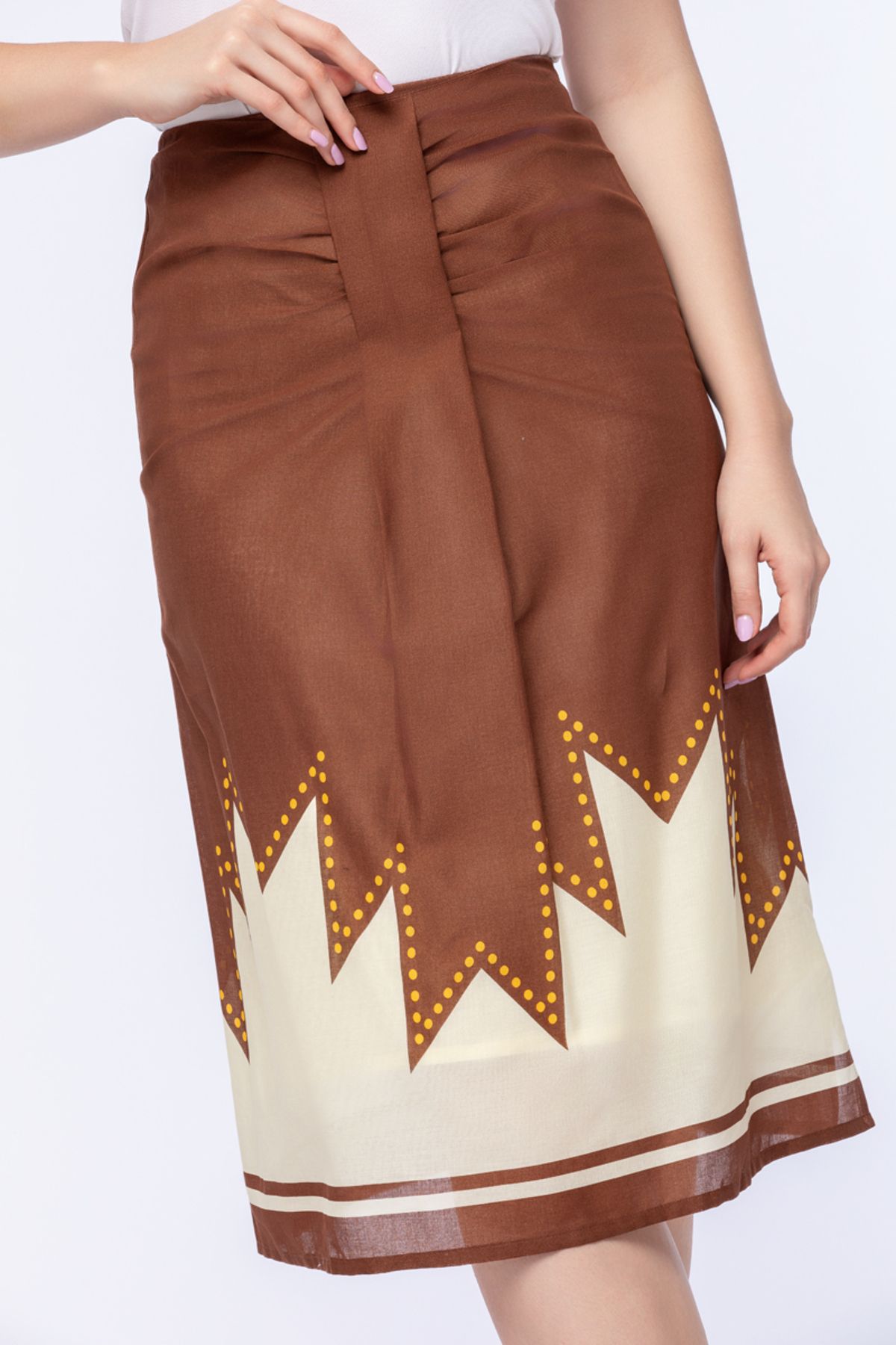 RİNA-Terracotta Sunrise Midi Skirt Brown 4