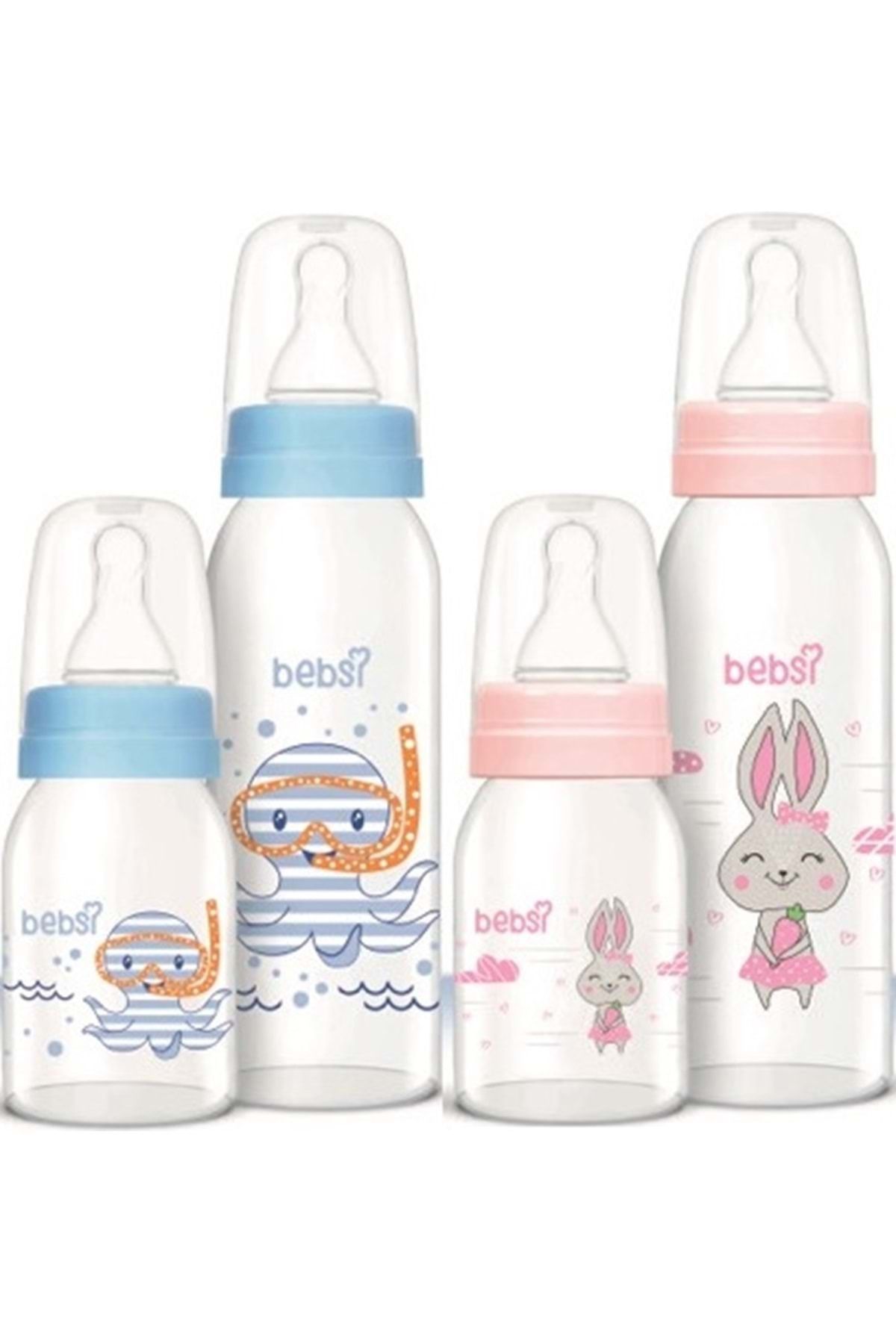 Bebsi Cam Biberon Seti (Mavi - Pembe) (250ML+125ML) (Karma 2 Li Set)