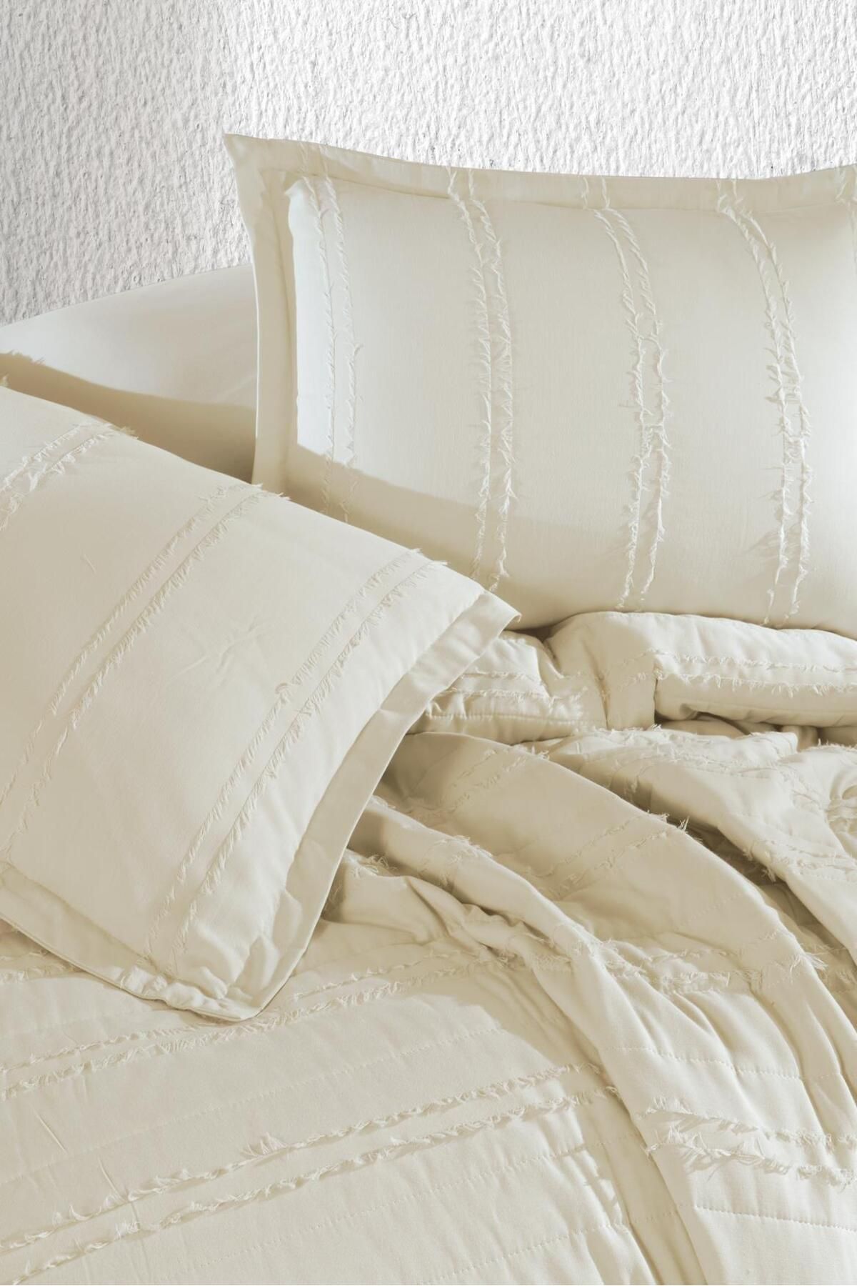 Clasy-Ranforce Avola V4 Ecru Color - 100% Cotton Single Bed Set 2