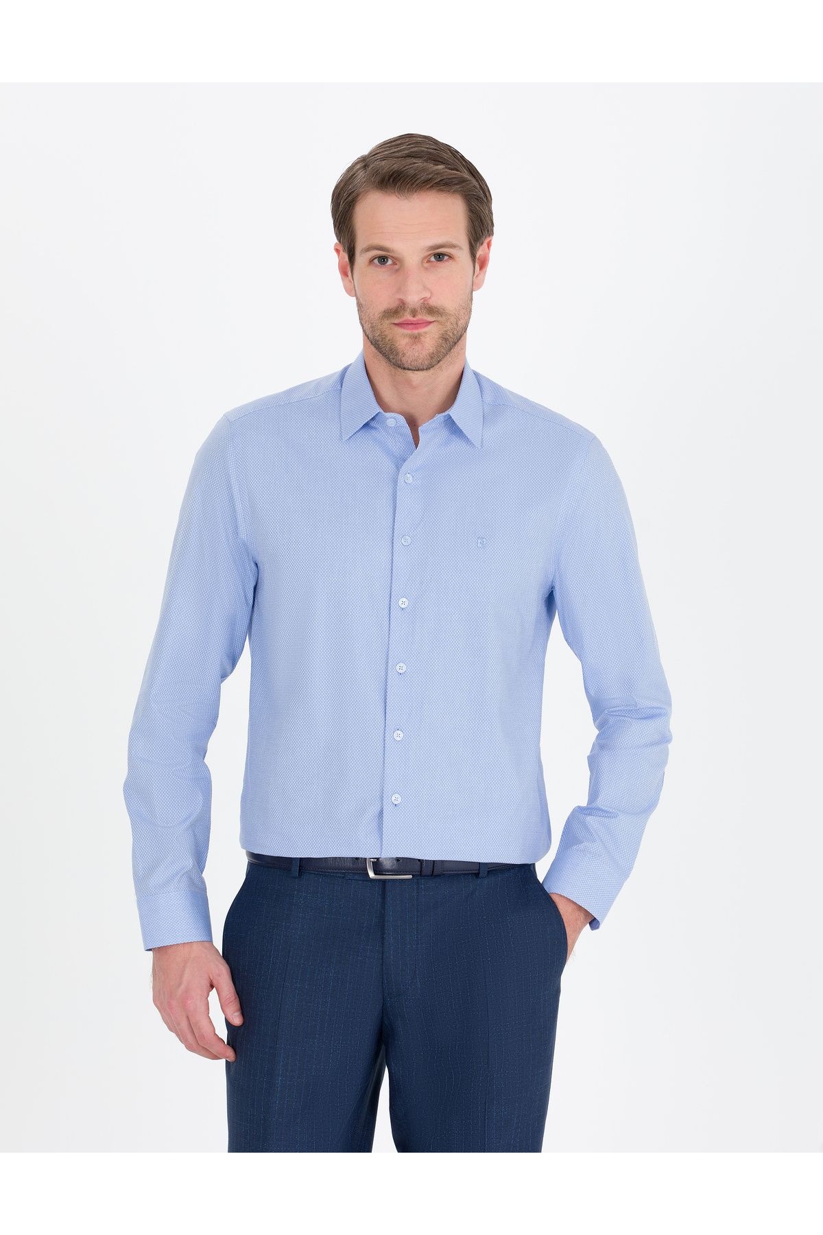 پیراهن آستین بلند باریک آبی روشن 50269375-vr003 Pierre Cardin