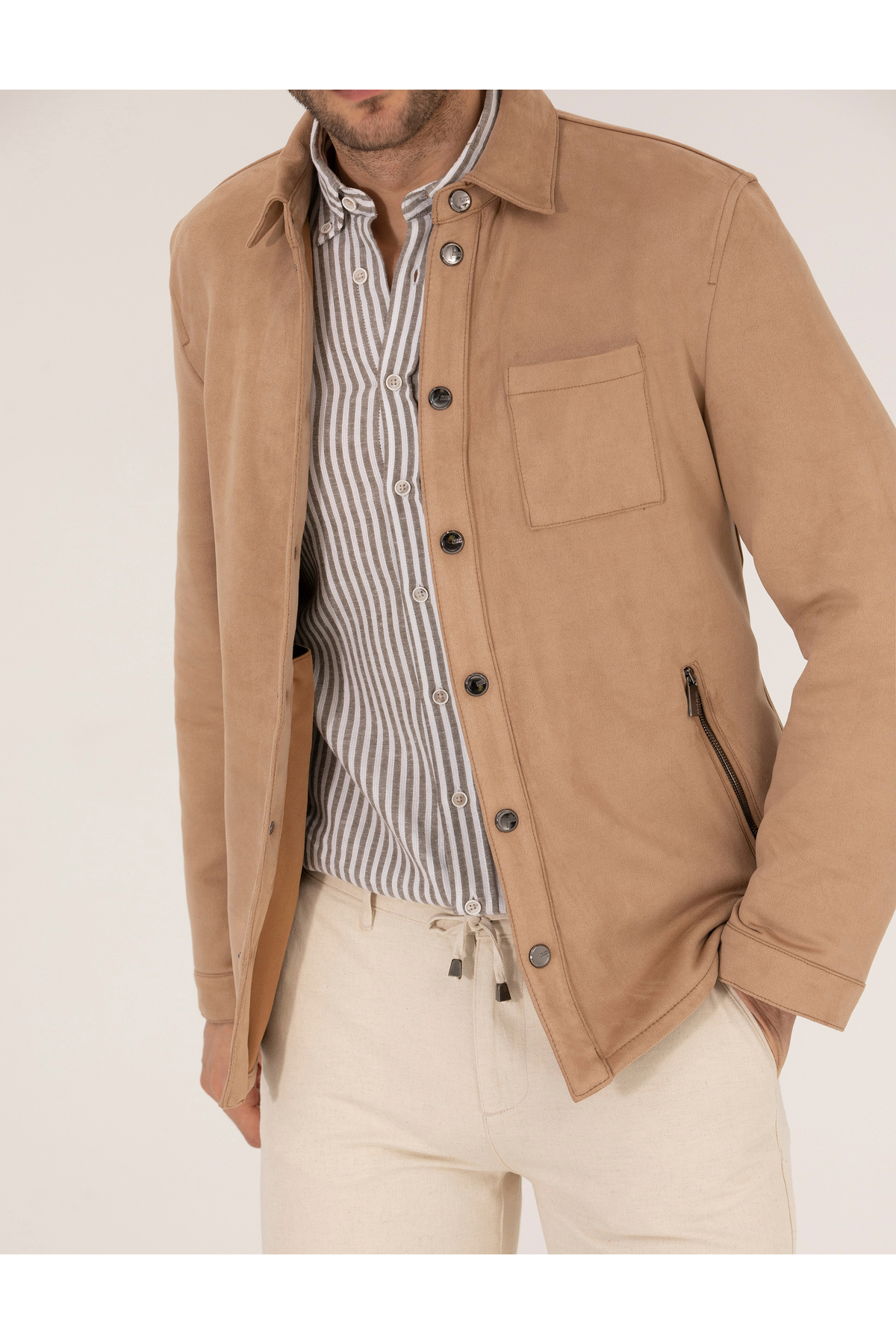 Pierre Cardin Bej Suni Deri Ceket 50273469-591 görsel 6