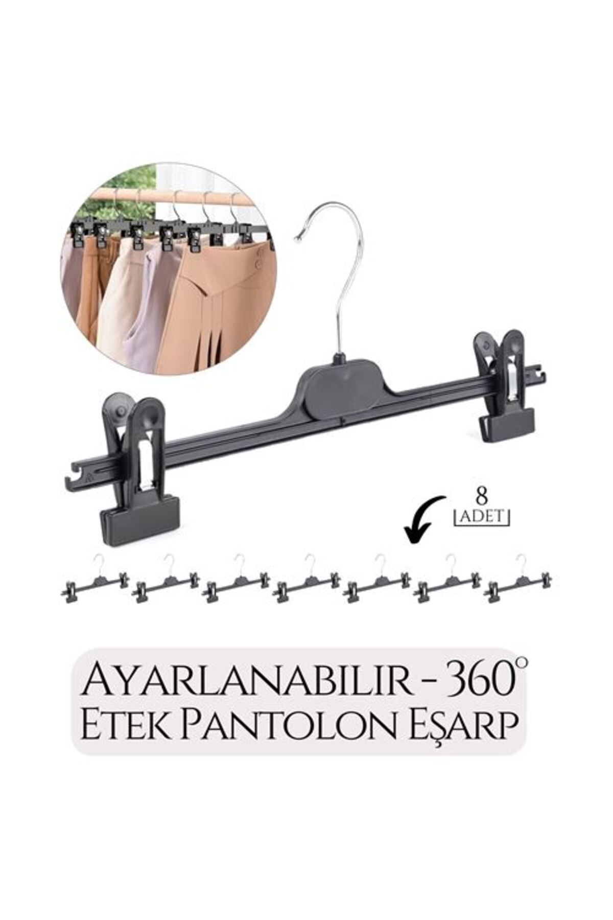 BirdoluSepet Engithalat Etek Pantolon Eşarp Kıskaçlı Askı 8 li SET