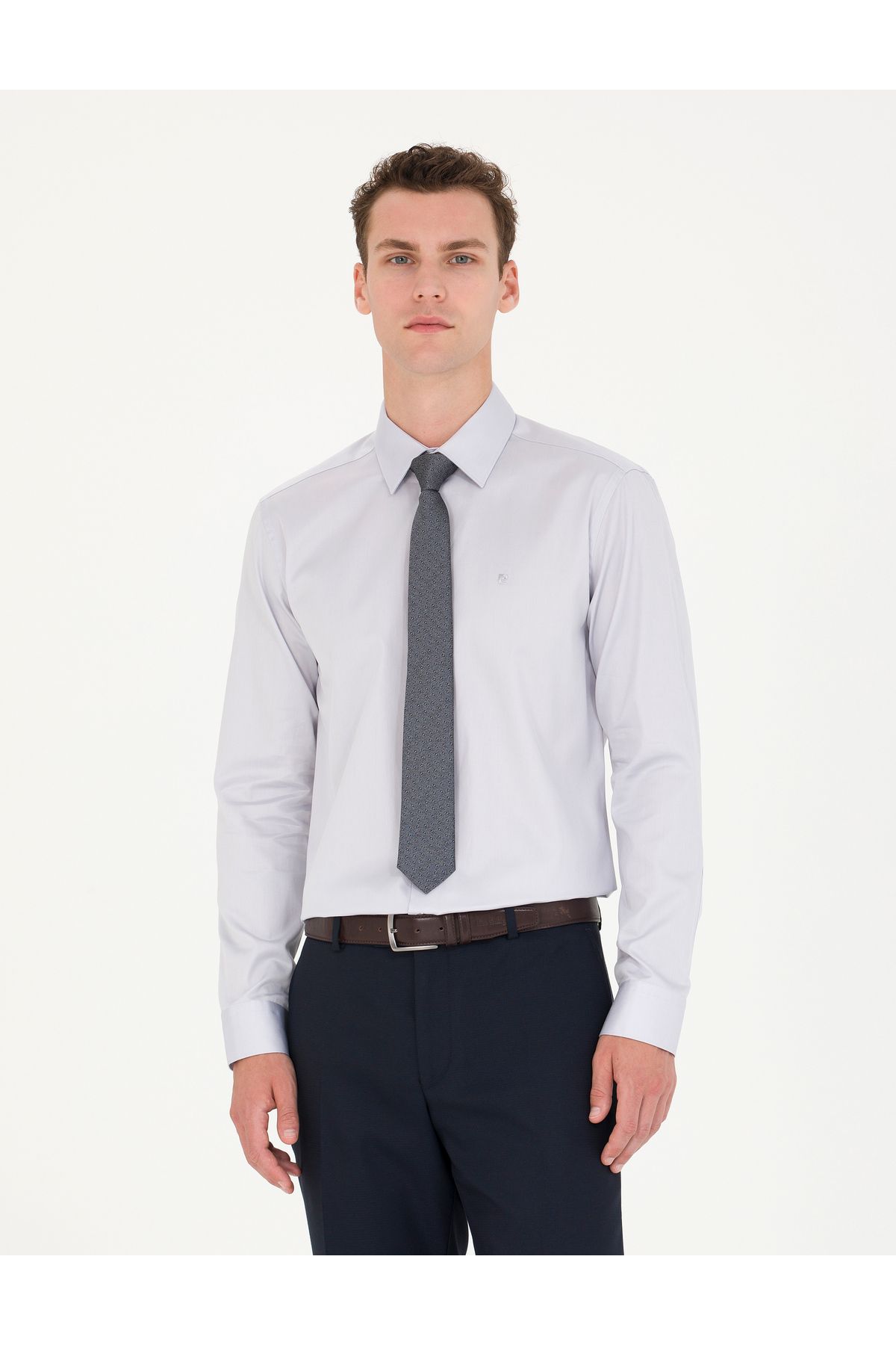 پیراهن آستین بلند باریک خاکستری 50277147-VR024 Pierre Cardin