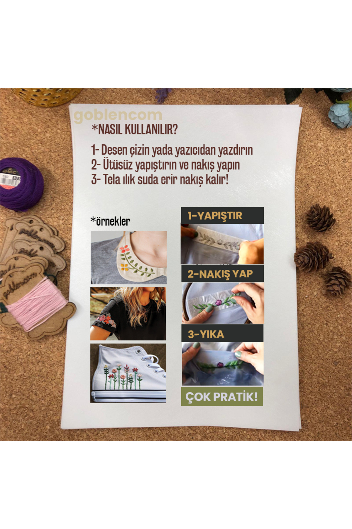 MARGOT Yapışkanlı Suda Eriyen Tela, A4 Boy 5'li Set Pratik Nakış Telası