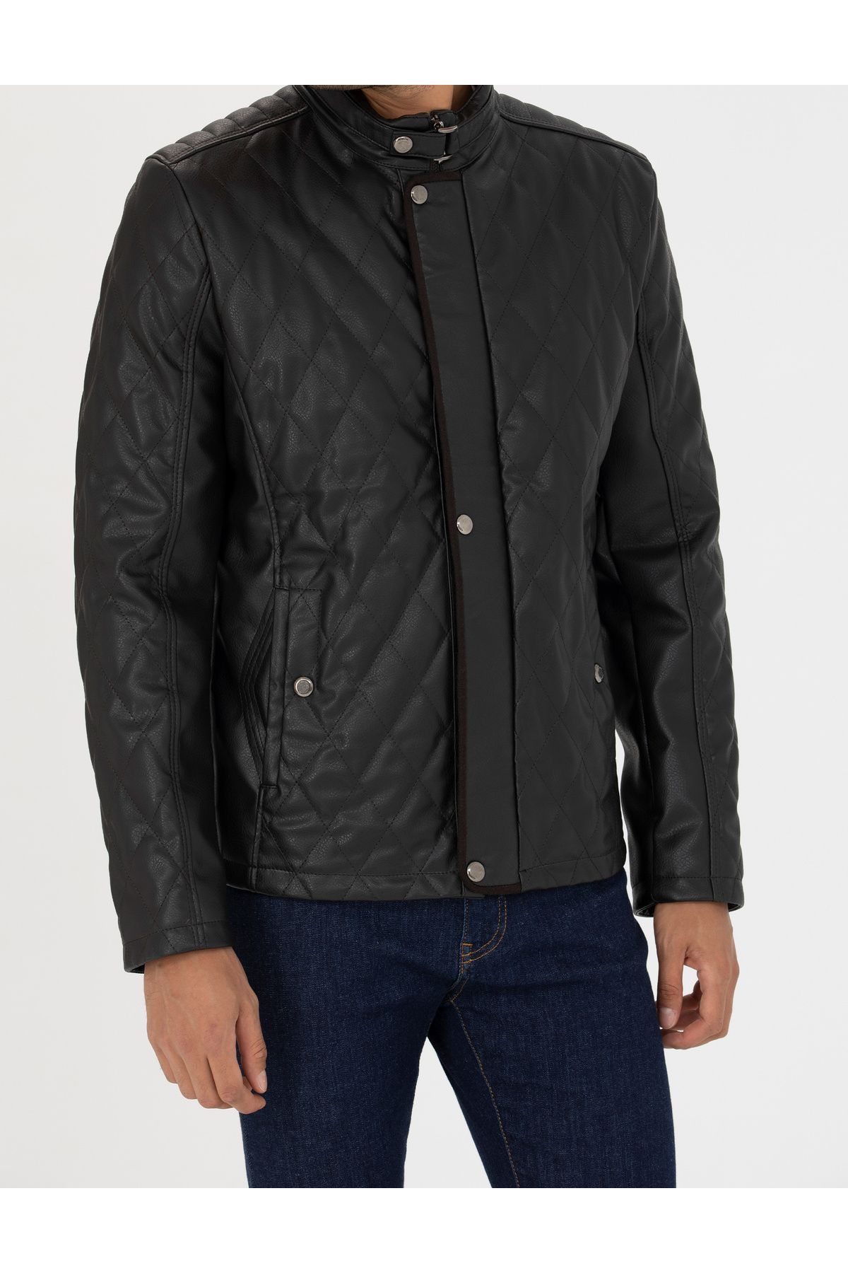 کت مشکی مردانه ژاکت چرمی قهوه ای 400 Pierre Cardin