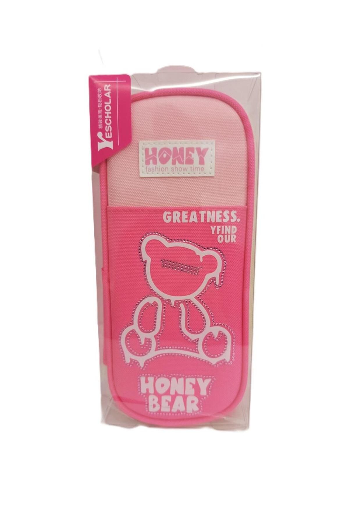 SYG-Sequin Bear Patterned Imported 1 Compartment Pencil Case - Syg12Pink 3