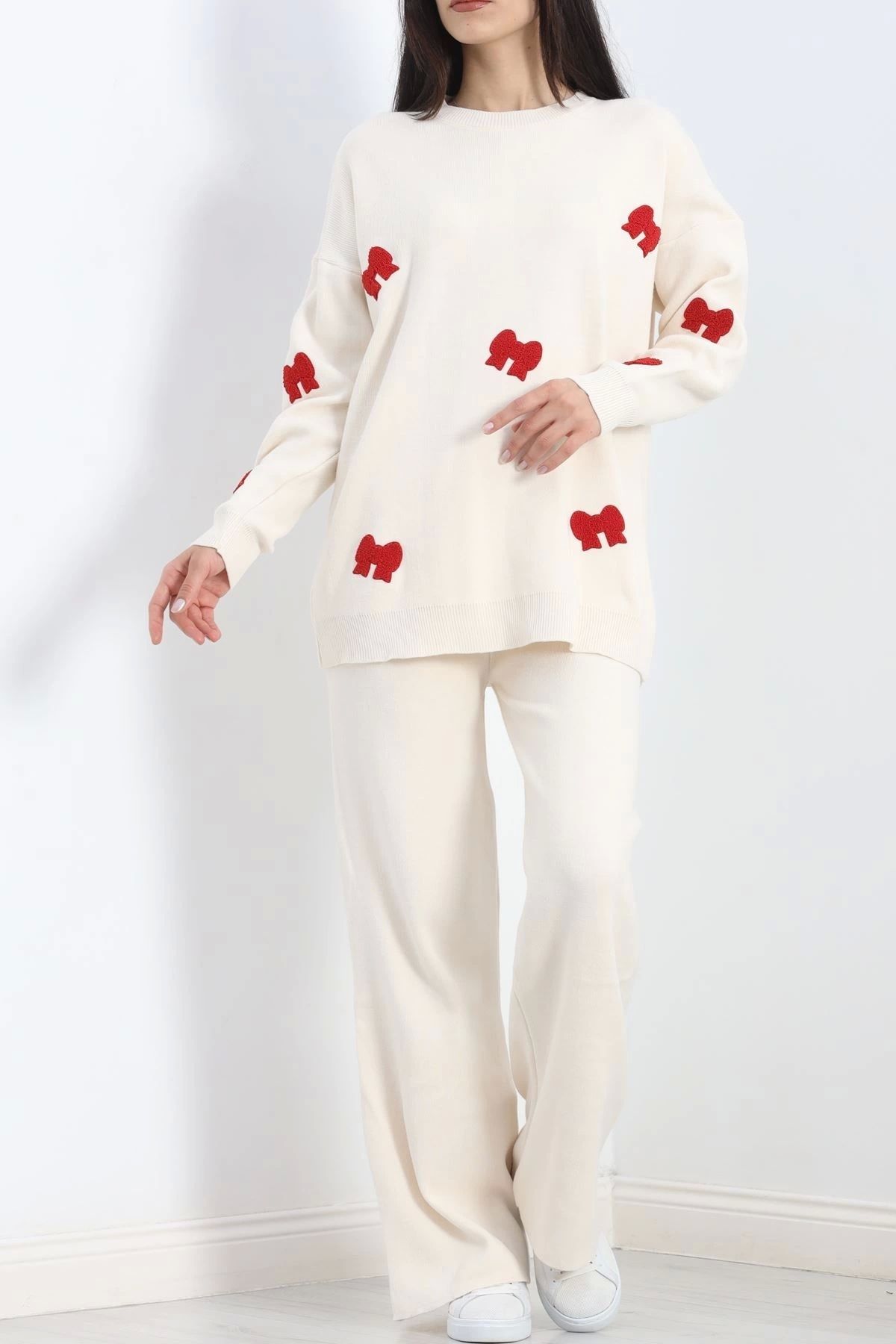 SaklıModa-Lattekred Ribbon Detailed Knitwear Set - 3113.1577 5