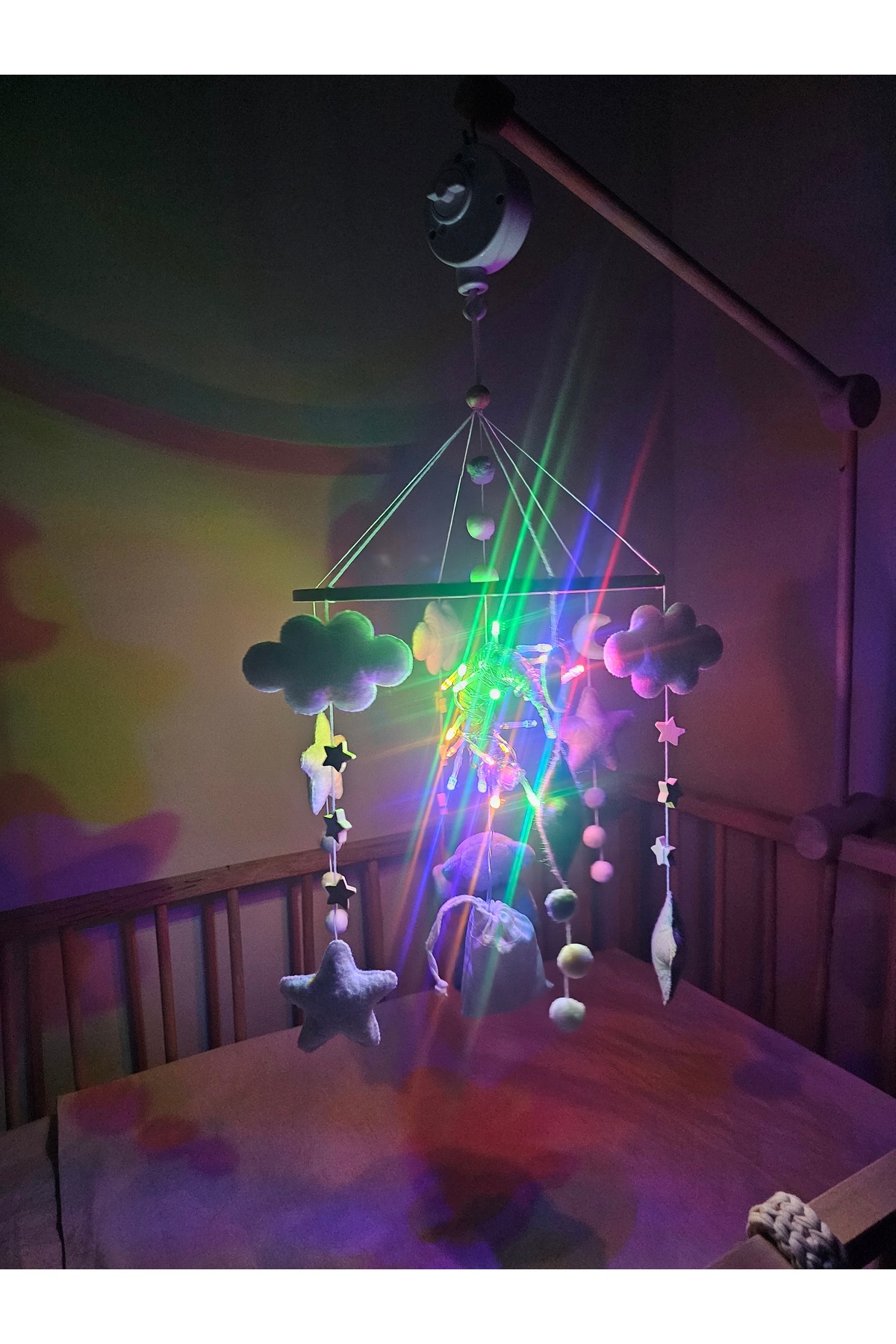 hobiimobiii IŞIKLI Müzikli Dönence Projeksiyon tavana ışık yansıtan projektör 2 kademeli bebek beşik süsü fotoğrafı 2 (önizleme)
