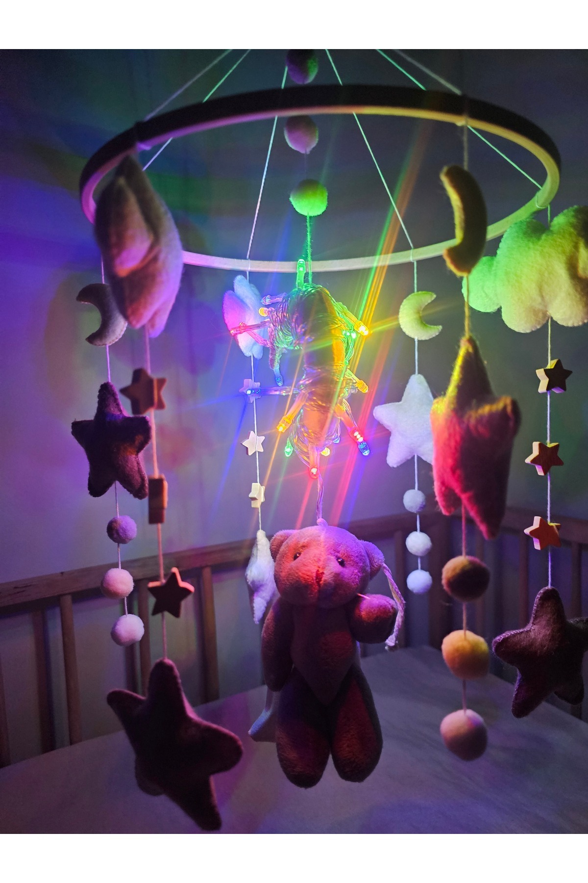 hobiimobiii IŞIKLI Müzikli Dönence Projeksiyon tavana ışık yansıtan projektör 2 kademeli bebek beşik süsü fotoğrafı 6 (önizleme)