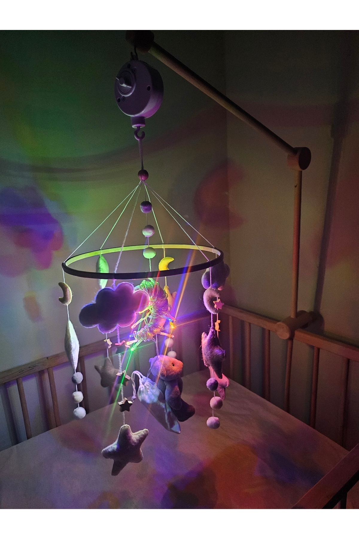 hobiimobiii IŞIKLI Müzikli Dönence Projeksiyon tavana ışık yansıtan projektör 2 kademeli bebek beşik süsü fotoğrafı 7 (önizleme)
