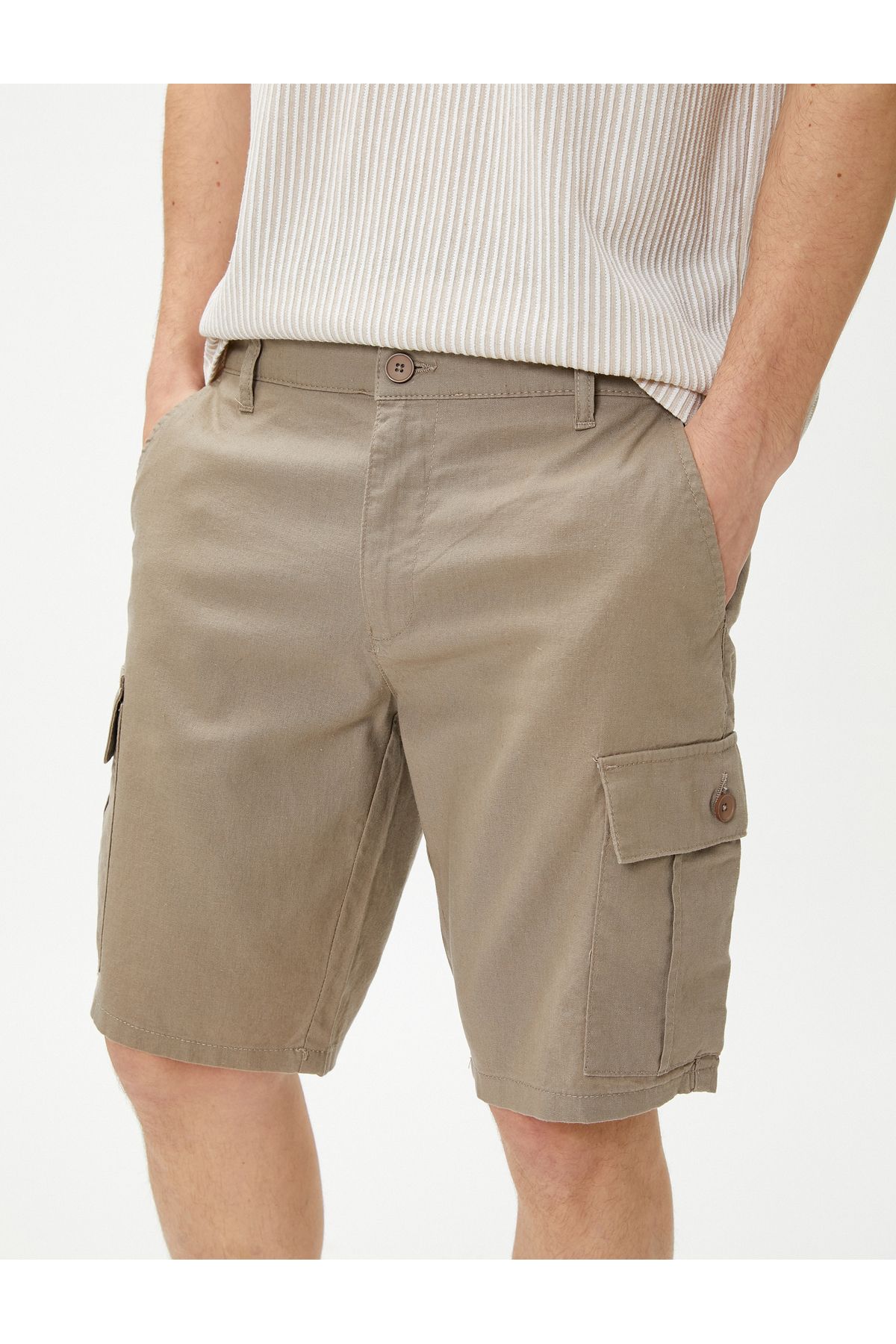 Koton-Linen Blend Cargo Shorts with Pocket Detail and Buttons 5
