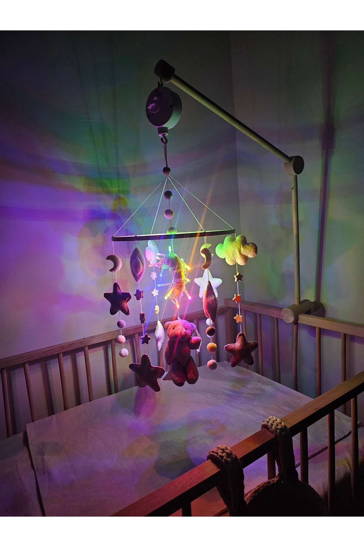 hobiimobiii IŞIKLI Müzikli Dönence Projeksiyon tavana ışık yansıtan projektör 2 kademeli bebek beşik süsü fotoğrafı 3 (önizleme)