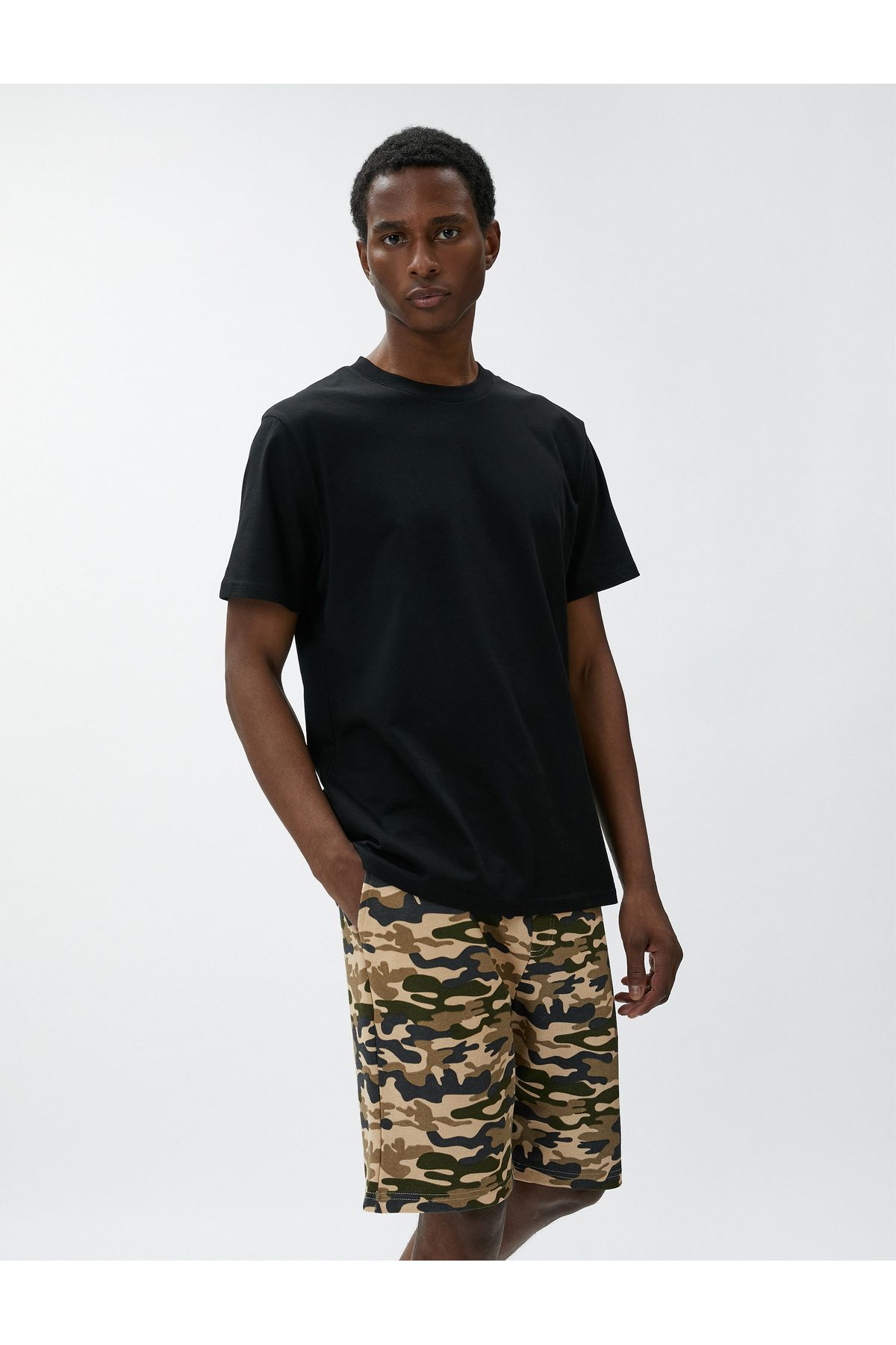 Koton-Camouflage Shorts with Pocket Detail and Laced Waist 1