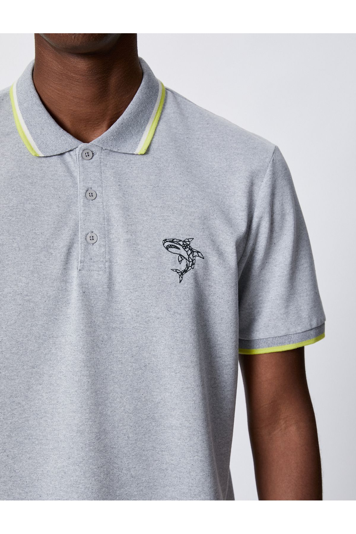 Koton-Tricou cu gât polo - cu model rechin, cu nasturi cu coaste 5