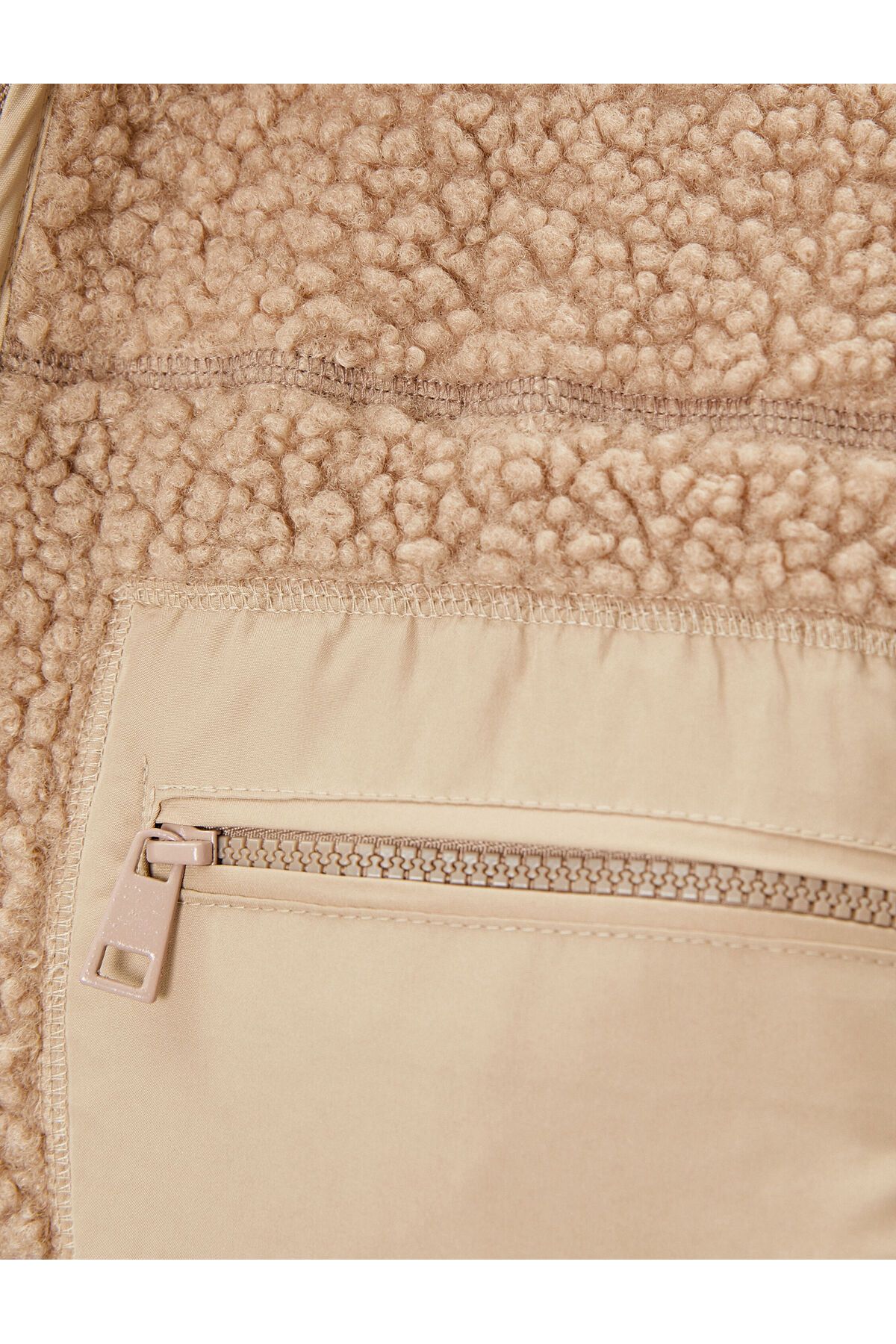 Koton-Hooded Plush Jacket with Zipper and Two Different Fabric Pockets 6