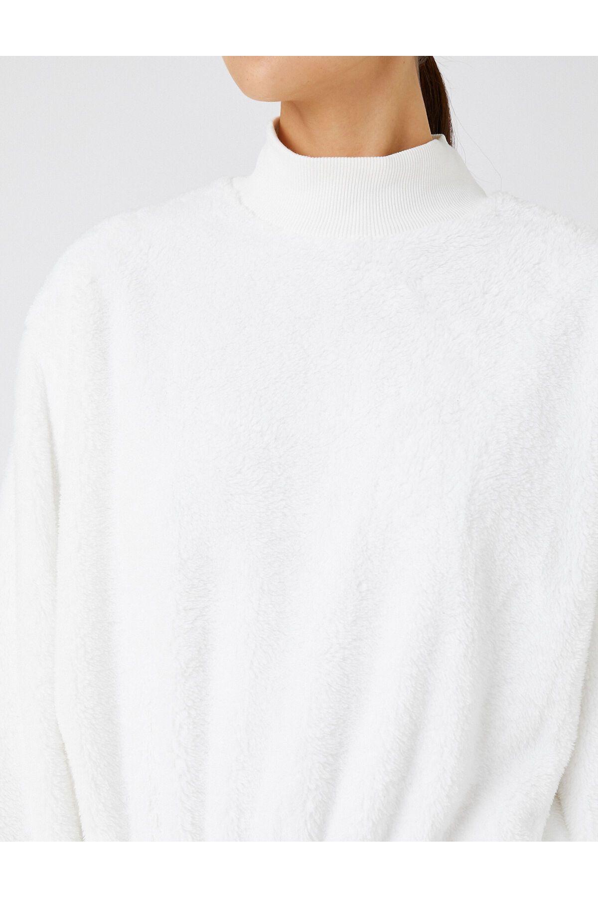 Koton-Oversize Plush Sweatshirt Turtleneck with Elastic Waist 5