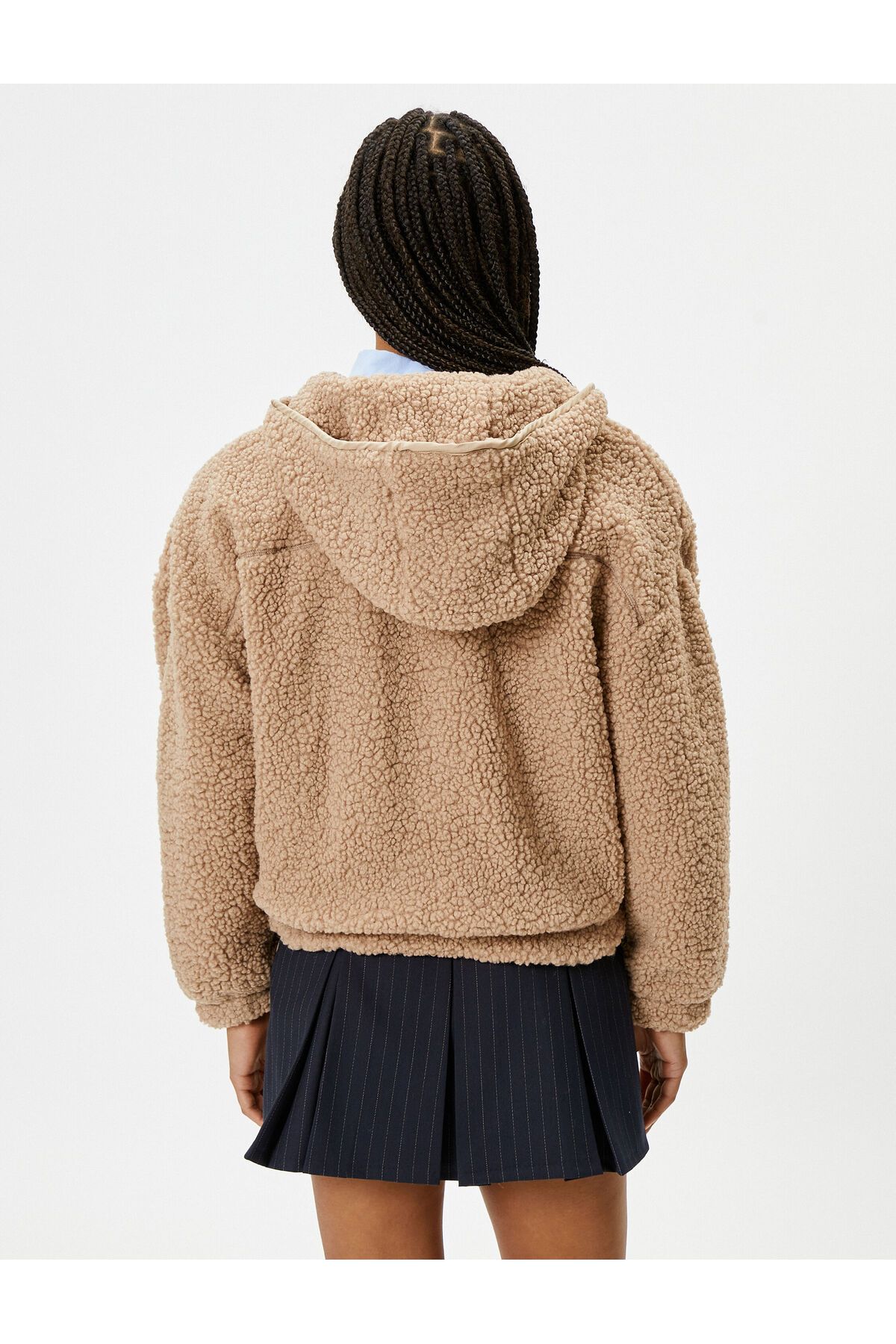 Koton-Hooded Plush Jacket with Zipper and Two Different Fabric Pockets 4
