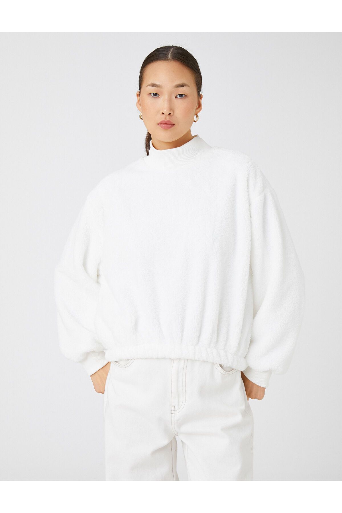Koton-Oversize Plush Sweatshirt Turtleneck with Elastic Waist 3