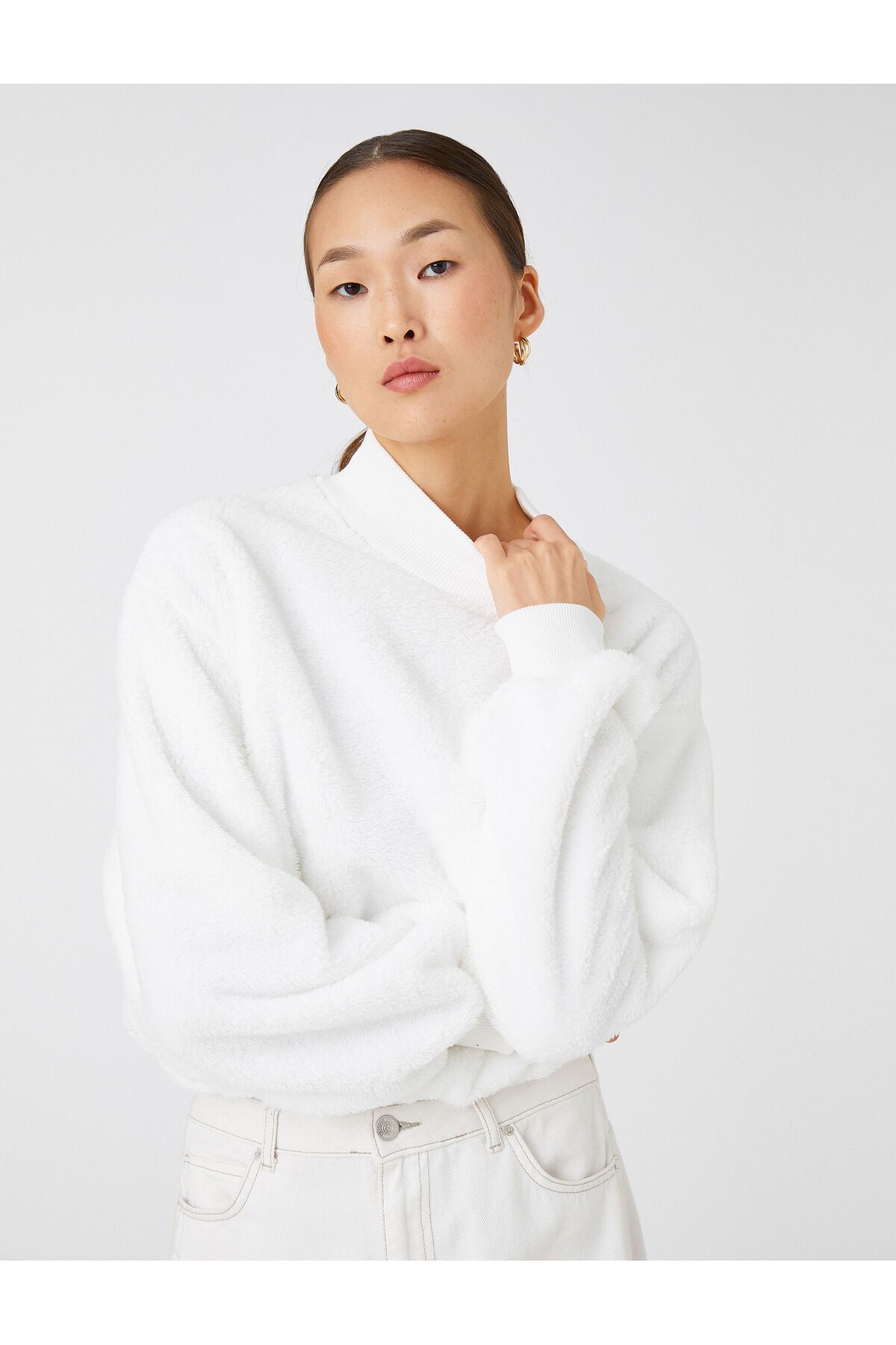 Koton-Oversize Plush Sweatshirt Turtleneck with Elastic Waist 2