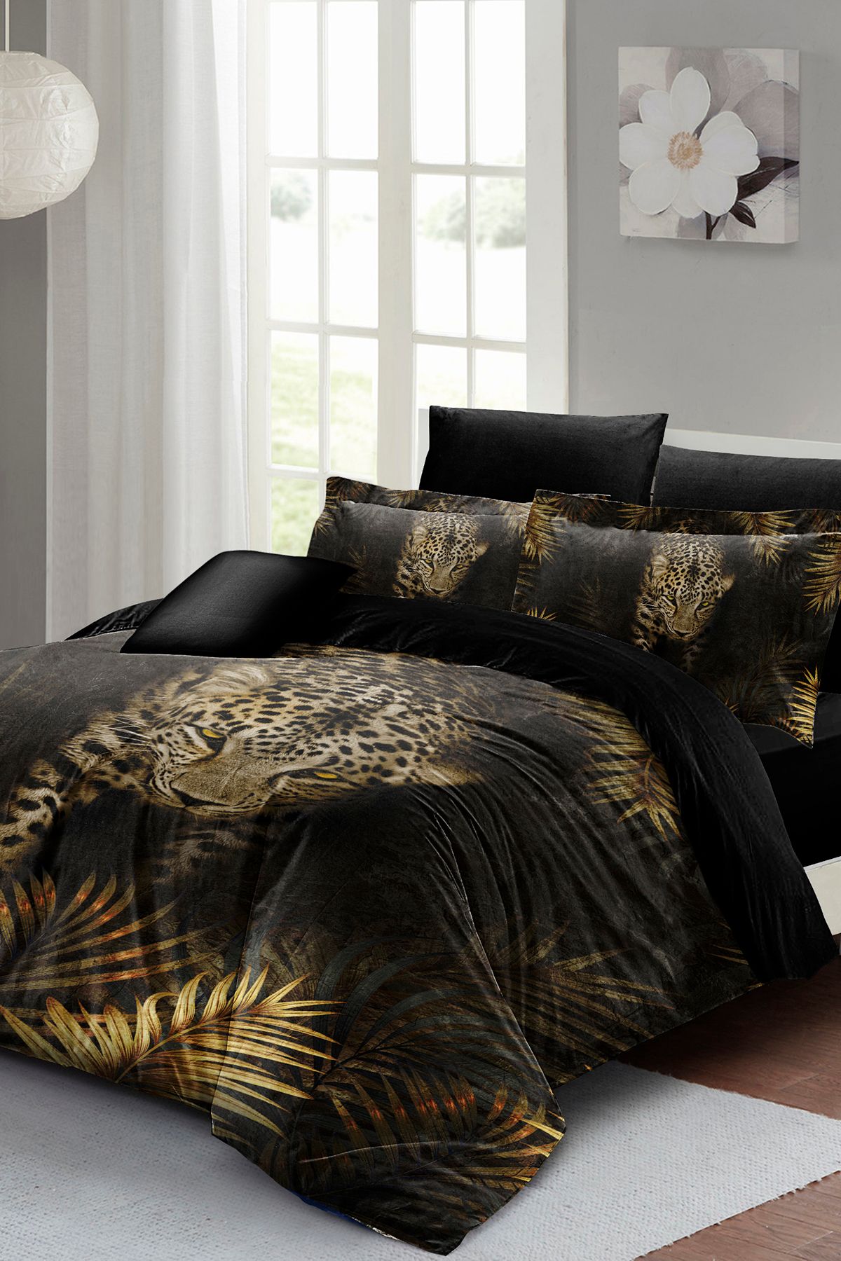 MonoHome-Double Leopard Print Neon Highlighter Duvet Cover Set - 100% Cotton Satin with Elastic Sheet 3