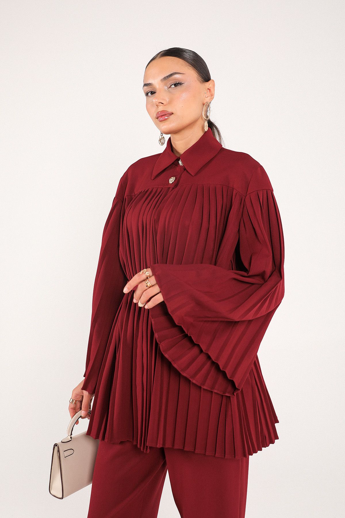 Melike Tatar-6-699 Model Claret Red Pleated Set 5