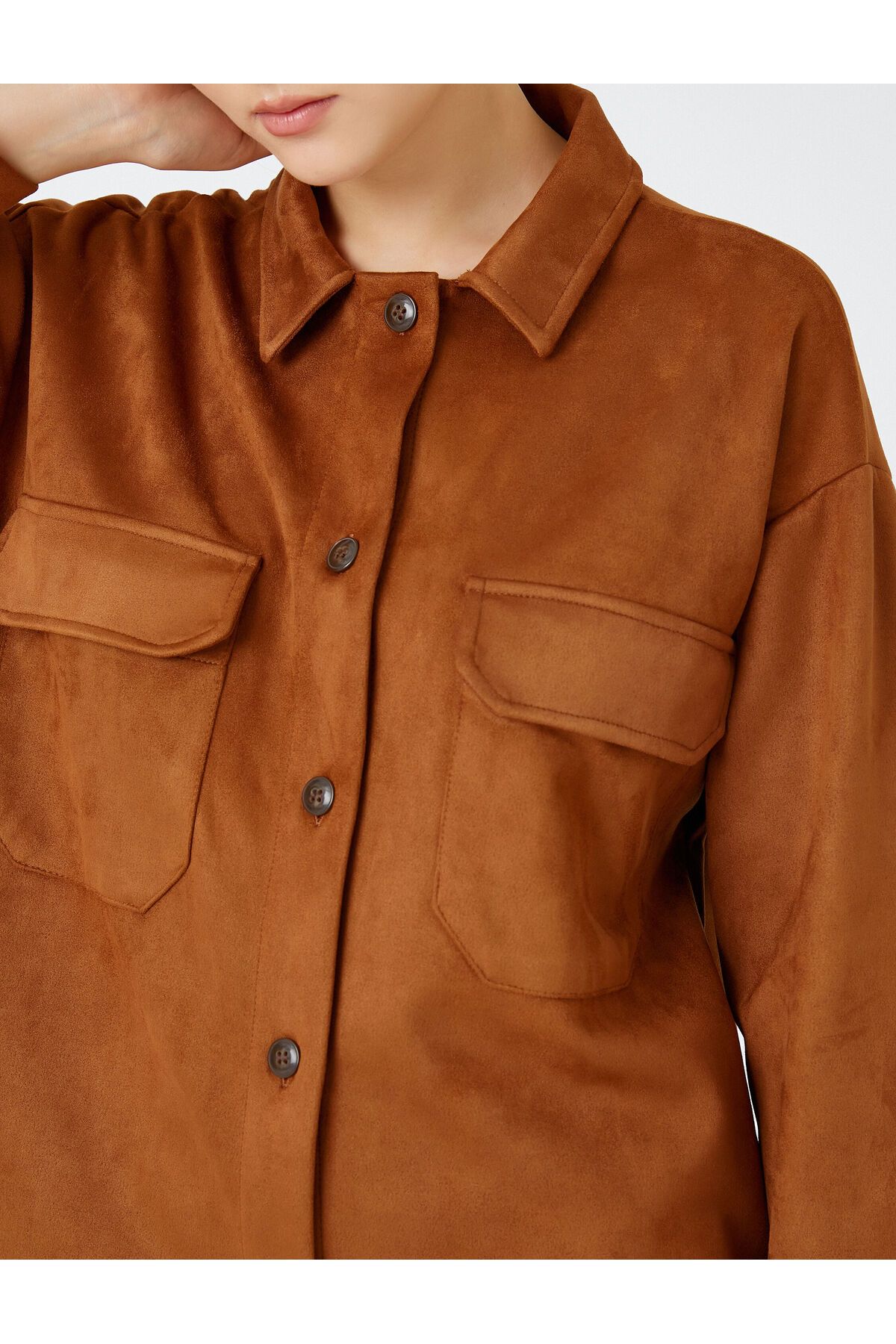 Koton-Suede Look Oversize Shacket with Pockets 5
