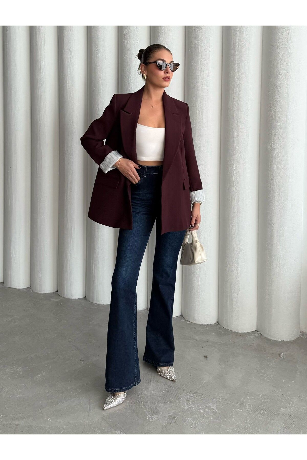 Laluvia-Plum Sleeve Folded Blazer Jacket-9134 8