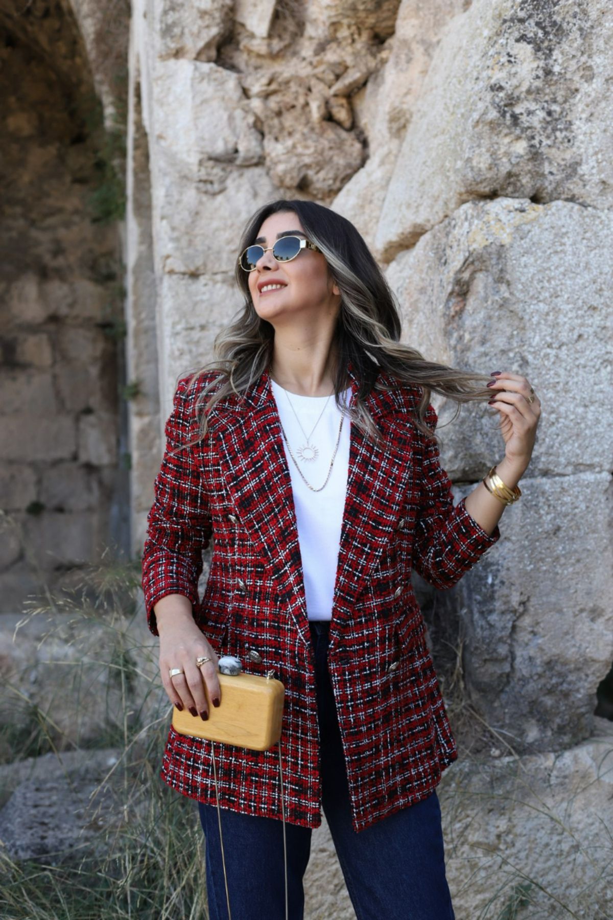 bytugcekaya-Red Black Glitter Blazer Jacket 3