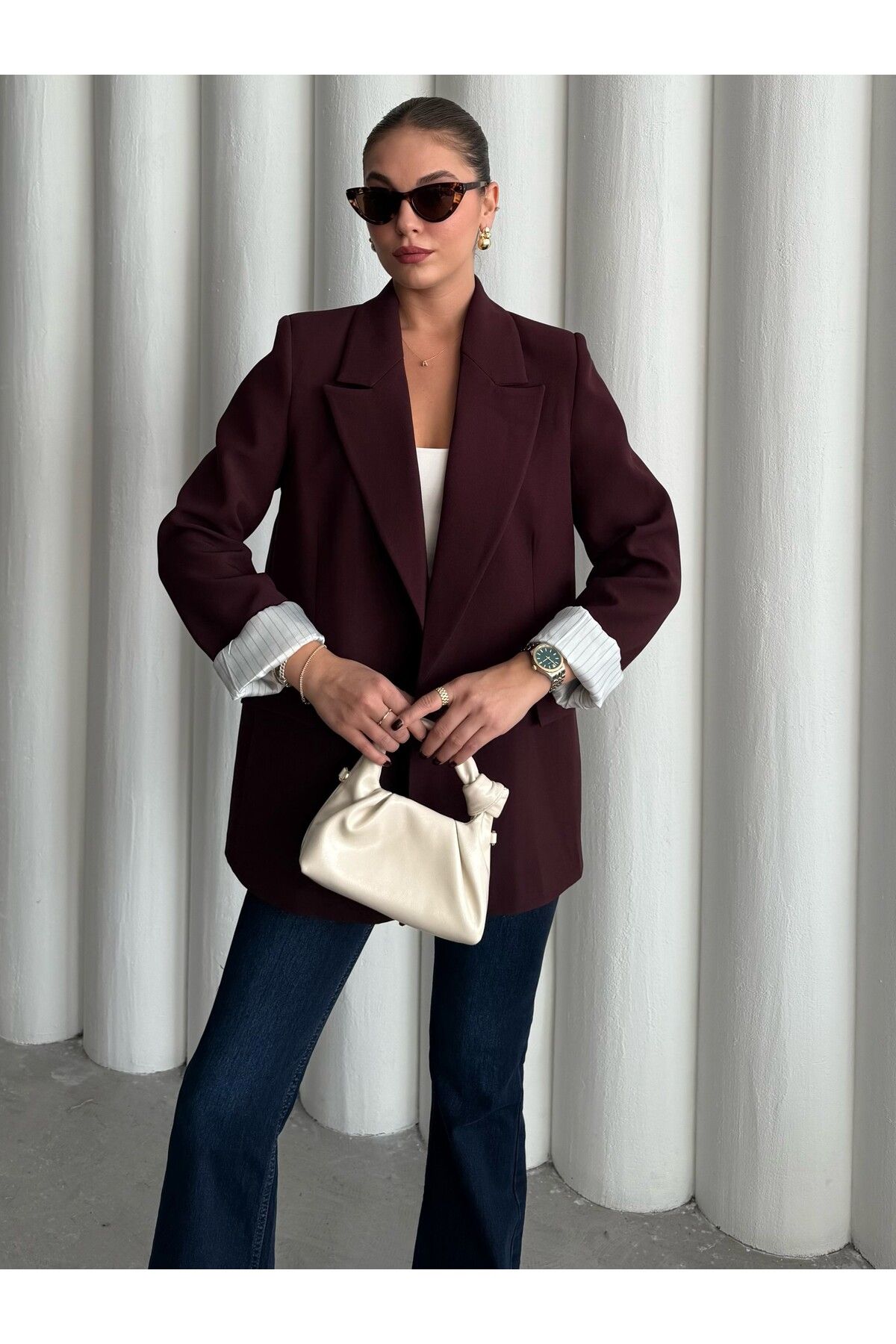 Laluvia-Plum Sleeve Folded Blazer Jacket-9134 1