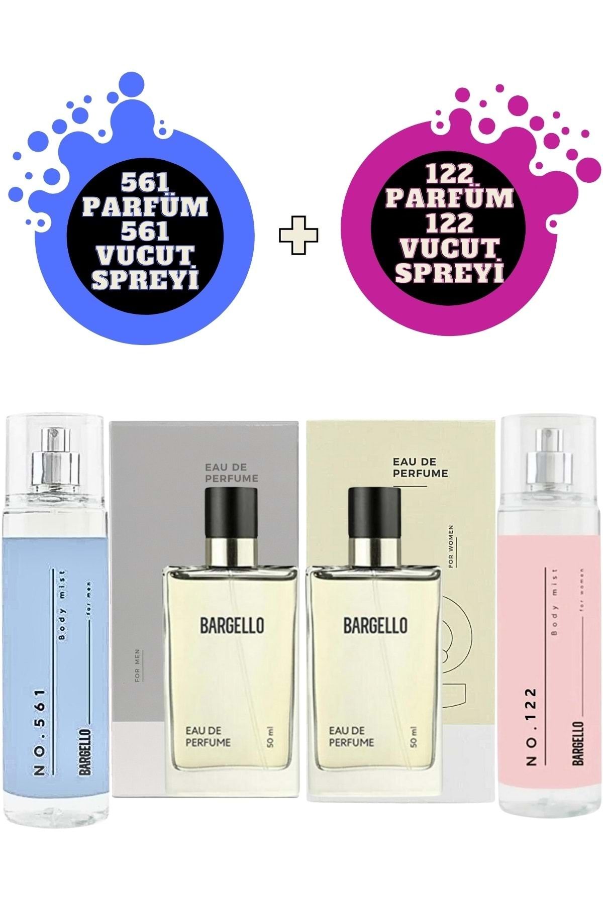 122 ست عطر زنانه شرقی + 561 عطر مردانه تازه و اسپری بدن Bargello