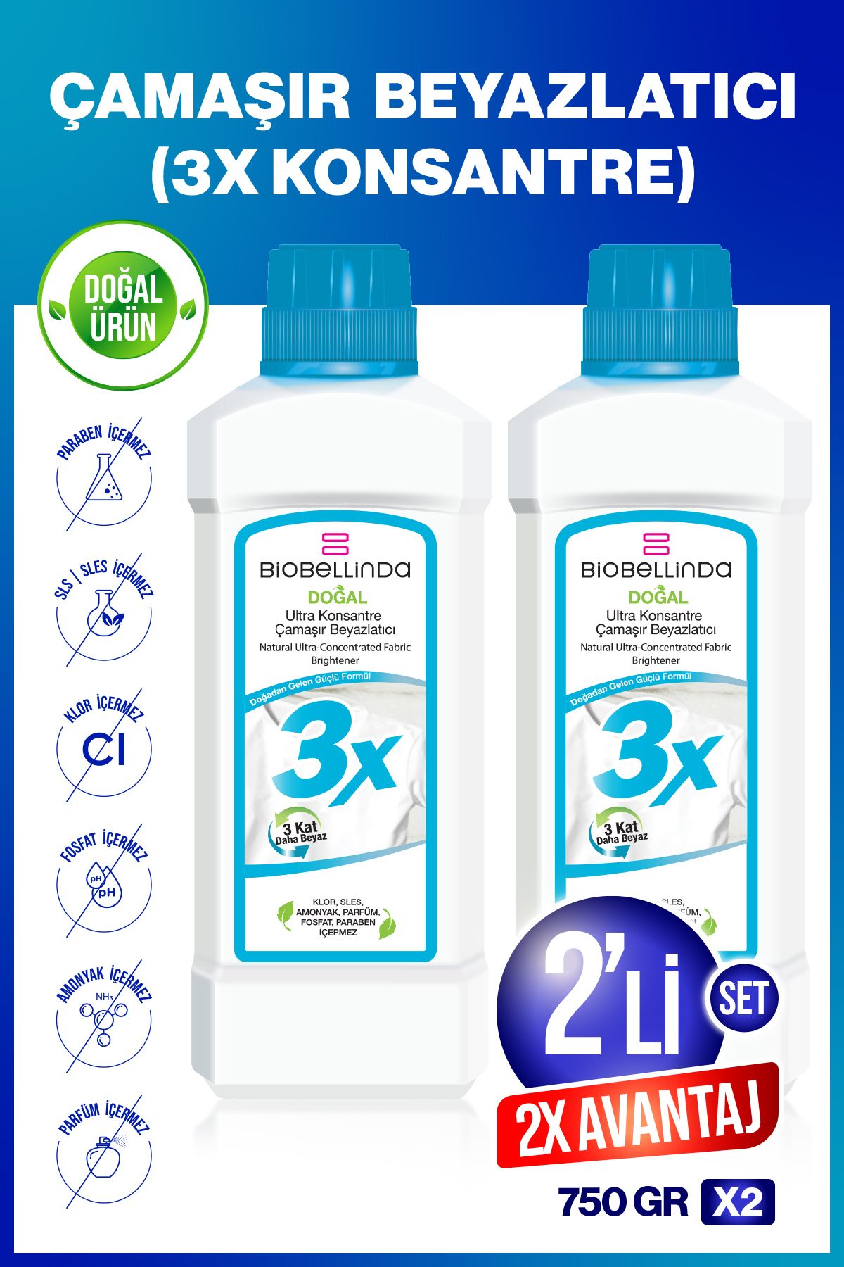 Doğal Konsantre Çamaşır Beyazlatıcı - 750 gr X 2 Adet