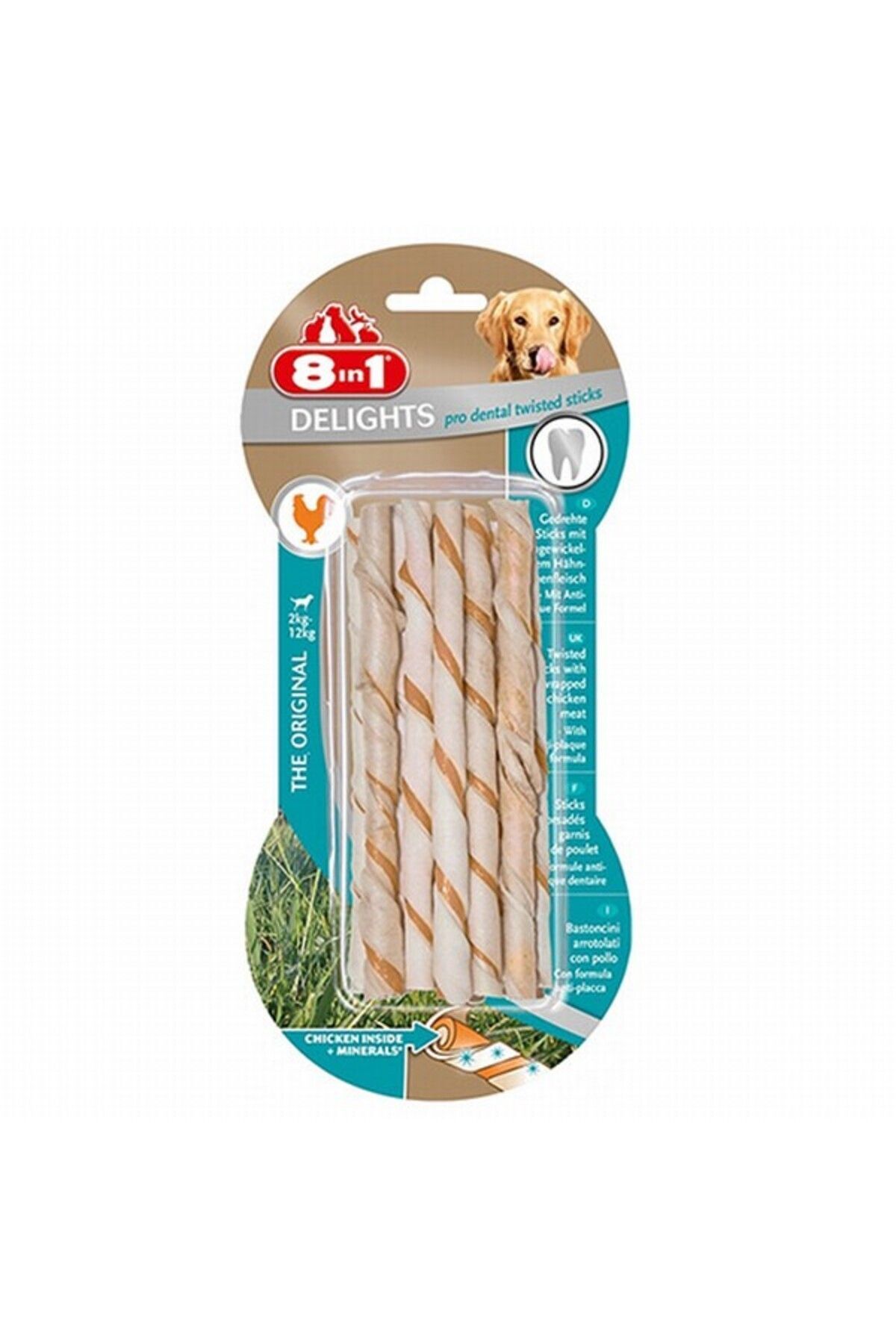 8in1 Delights Pro Dental Twisted Sticks Tavuklu Burgu Çubuğu Köpek Ödülü 55 gr