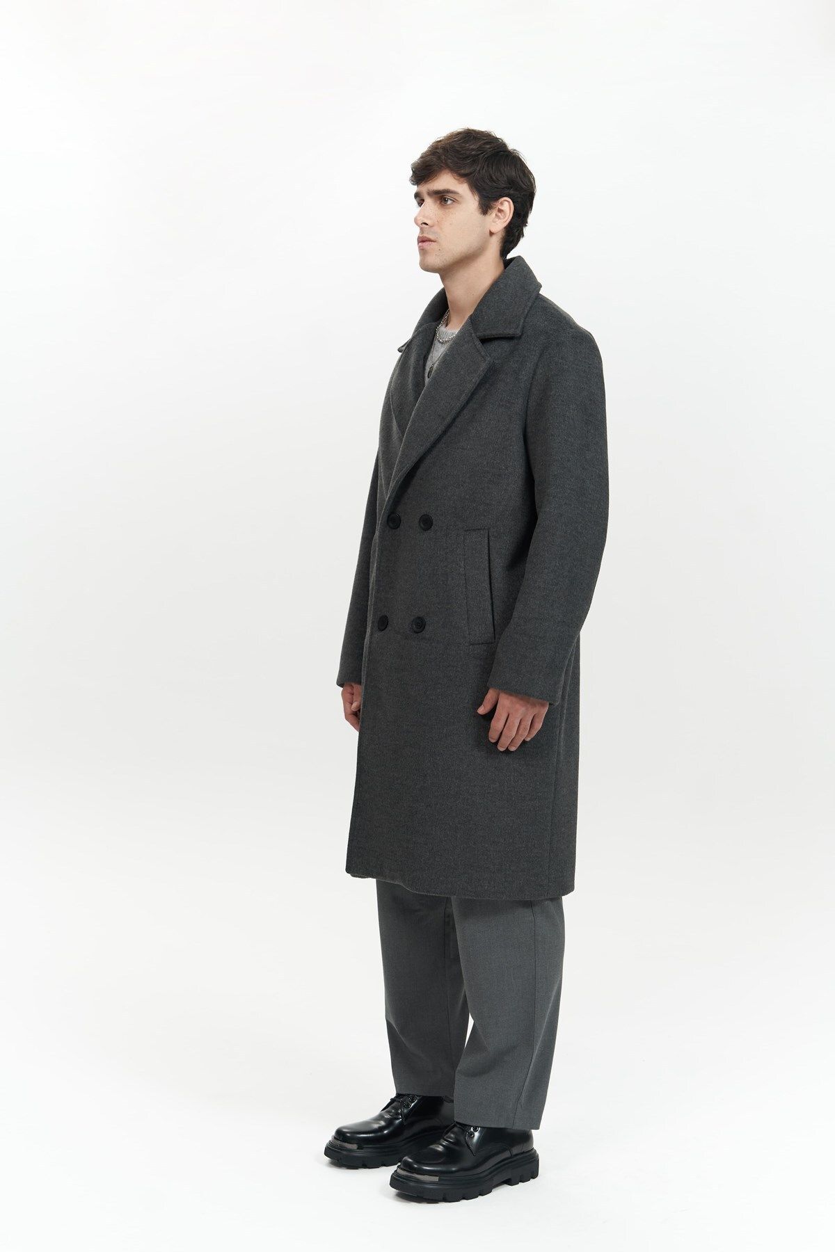 MAİ COLLECTİON-Darian Anthracite Men's Long Coat 2