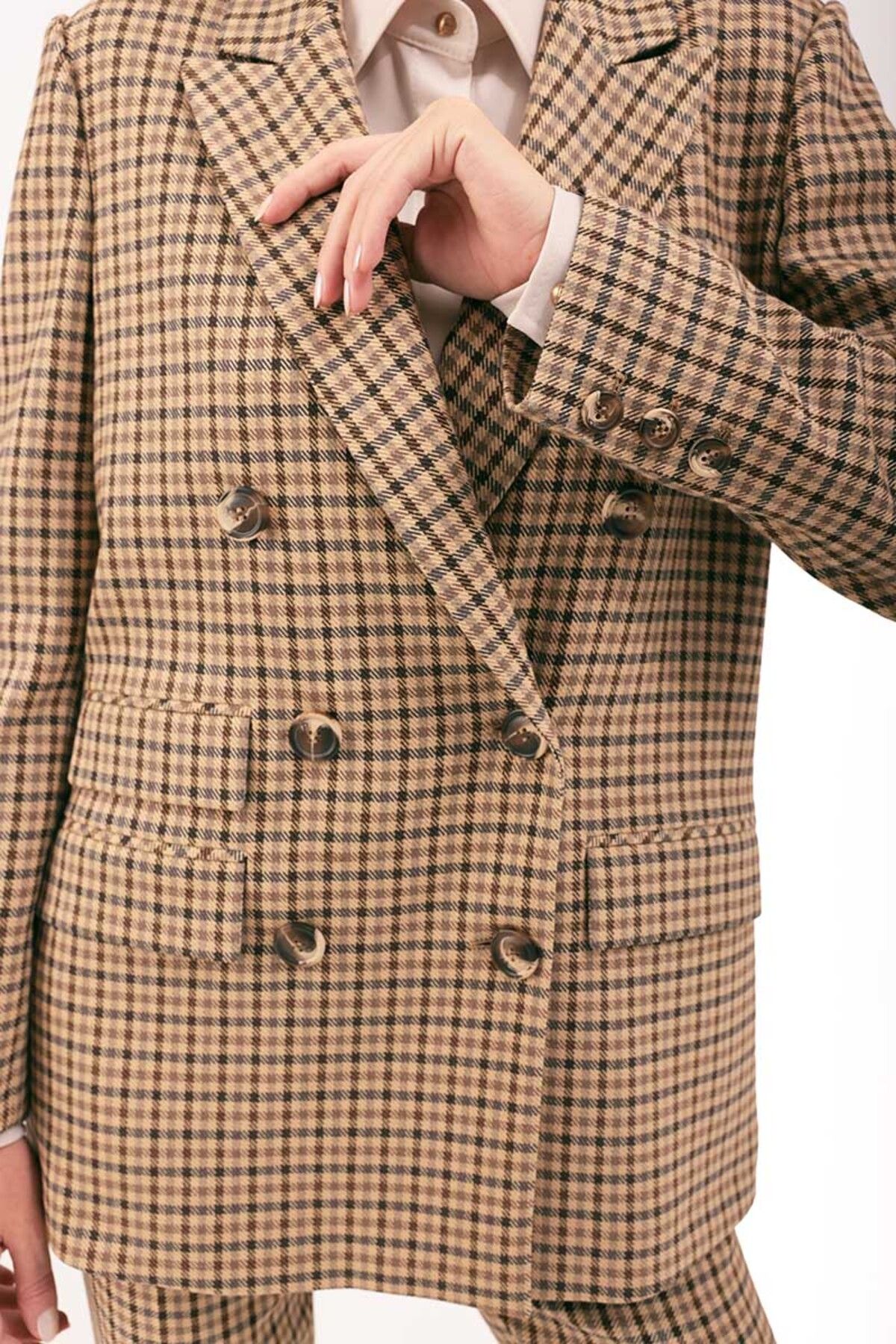 Aker-Gingham Double Breasted Closure Jacket 5