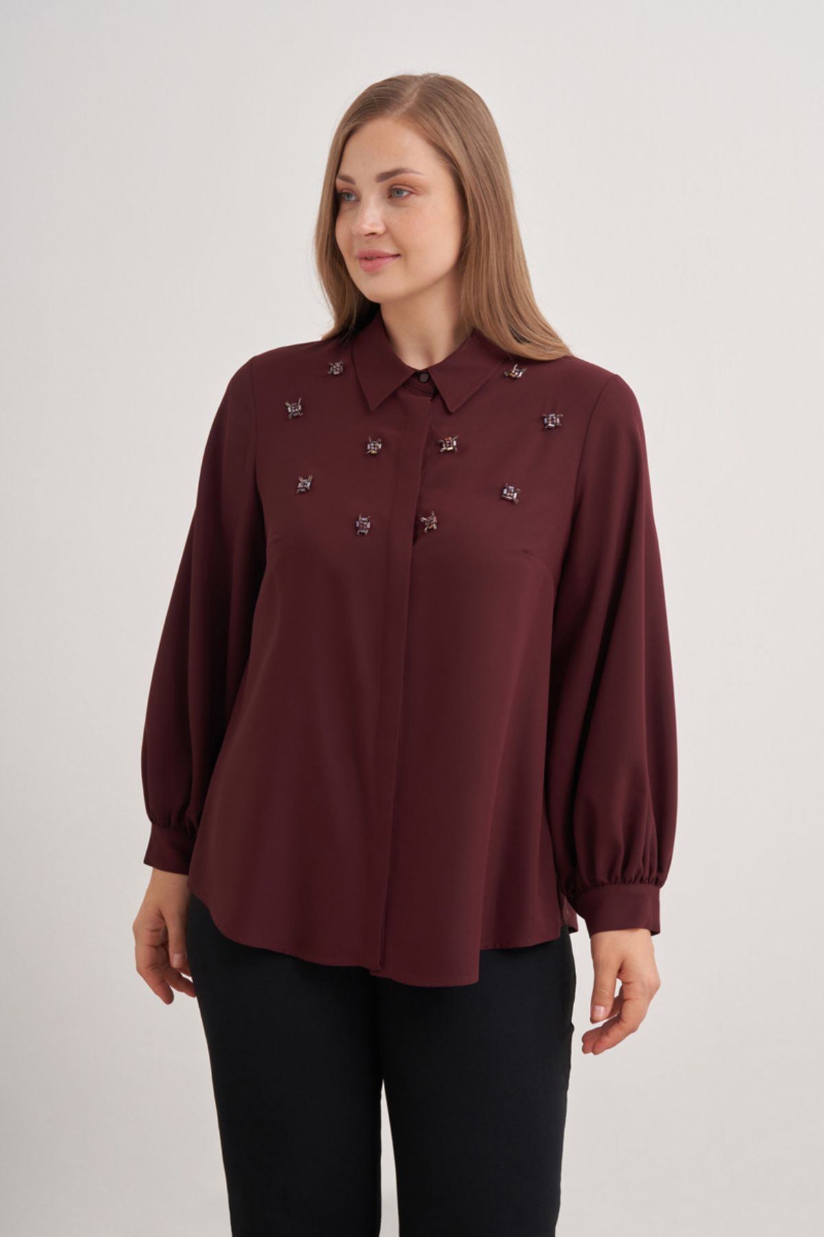 Aker-Modest Blouse - Burgundy - Regular fit 2