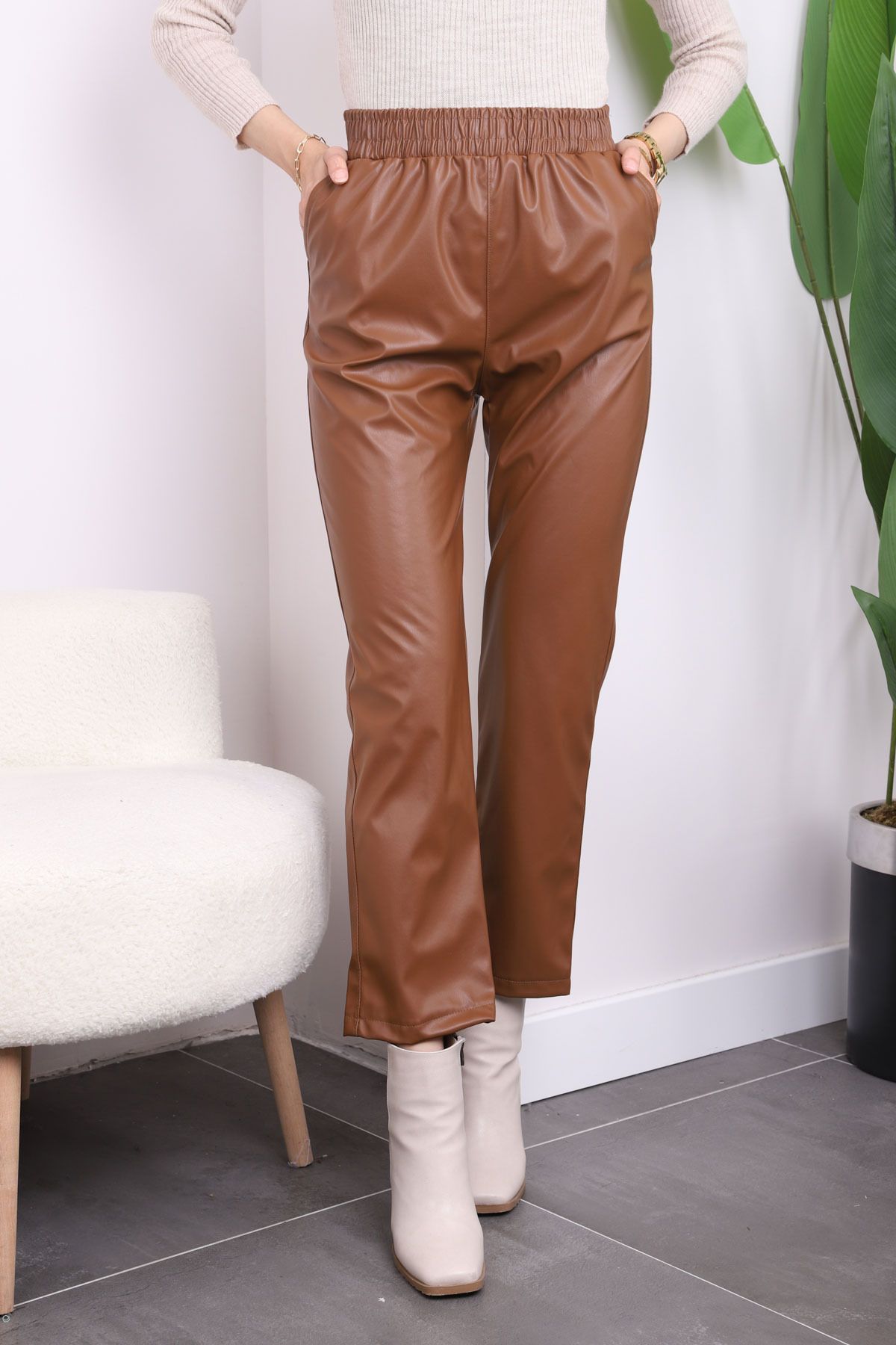 İmajButik-Tan Pocket Leather Trousers 4