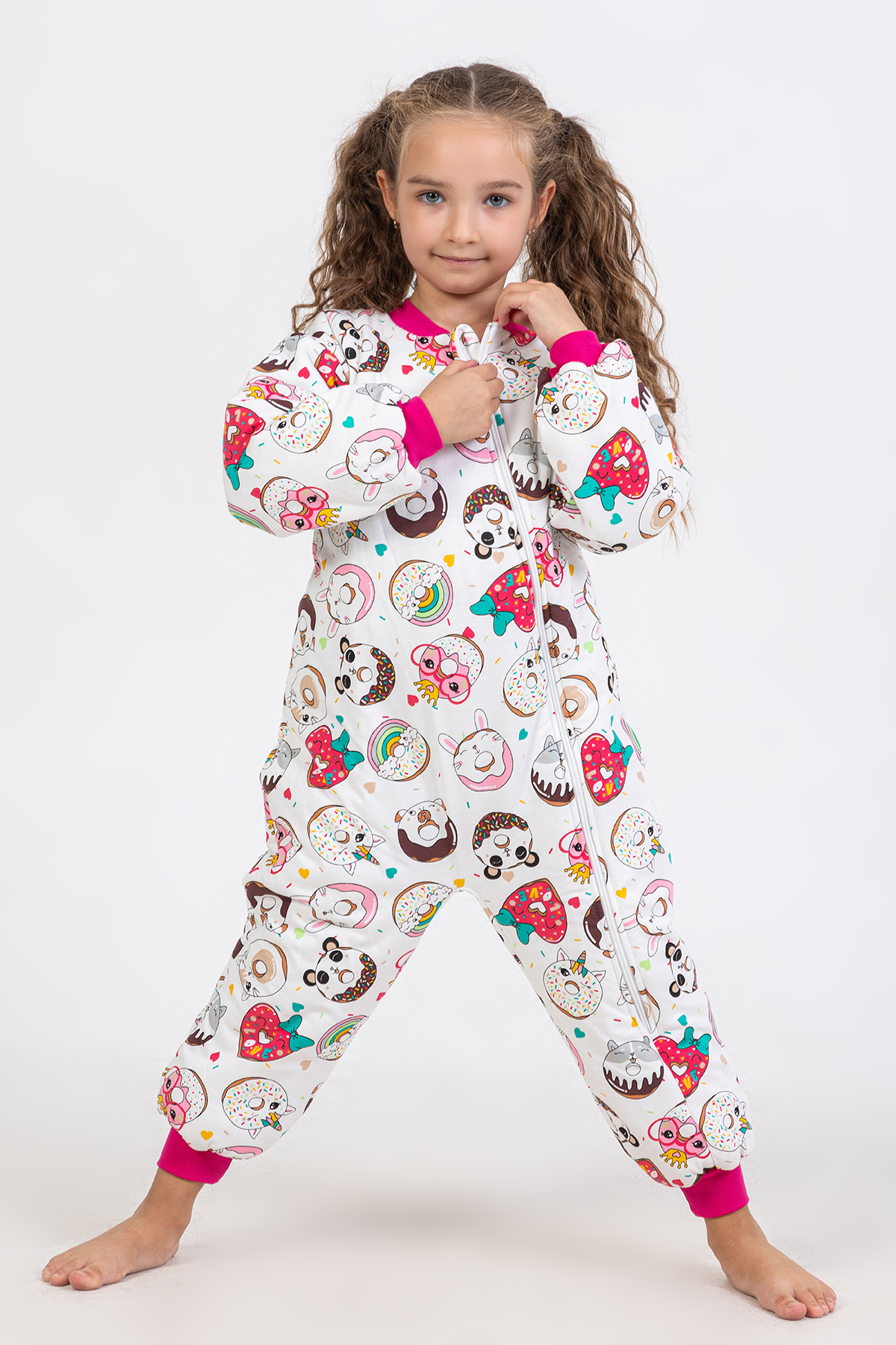 Mika Bebek & Çocuk Donut Desenli Elyaf Dolgulu Uzun Fermuar Rahat Kullanım Pembe 2,5 Tog Kız Çocuk Uyku Tulumu fotoğrafı 2 (önizleme)